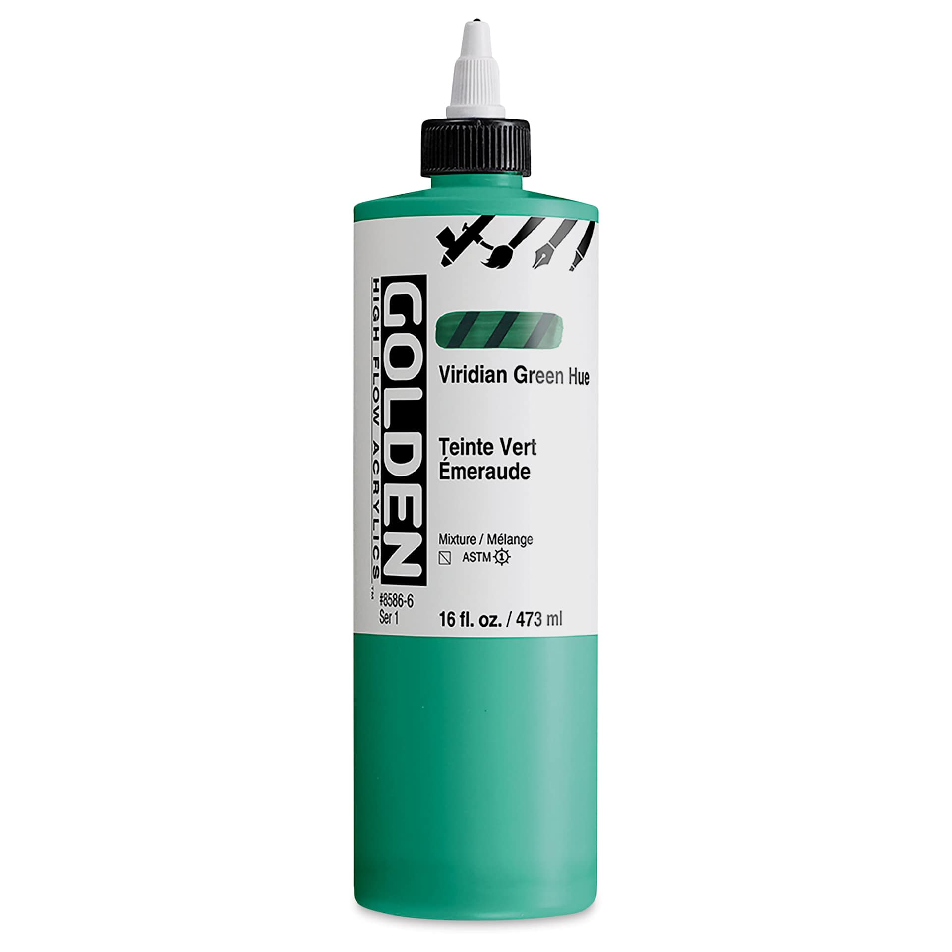 Golden High Flow Acrylics - Viridian Green Hue, 16 oz bottle