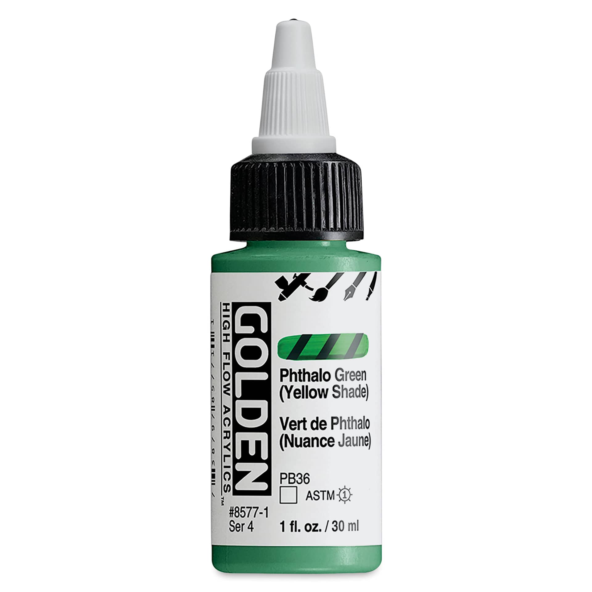 Golden High Flow Acrylics - Phthalo Green (Yellow Shade), 1 oz bottle