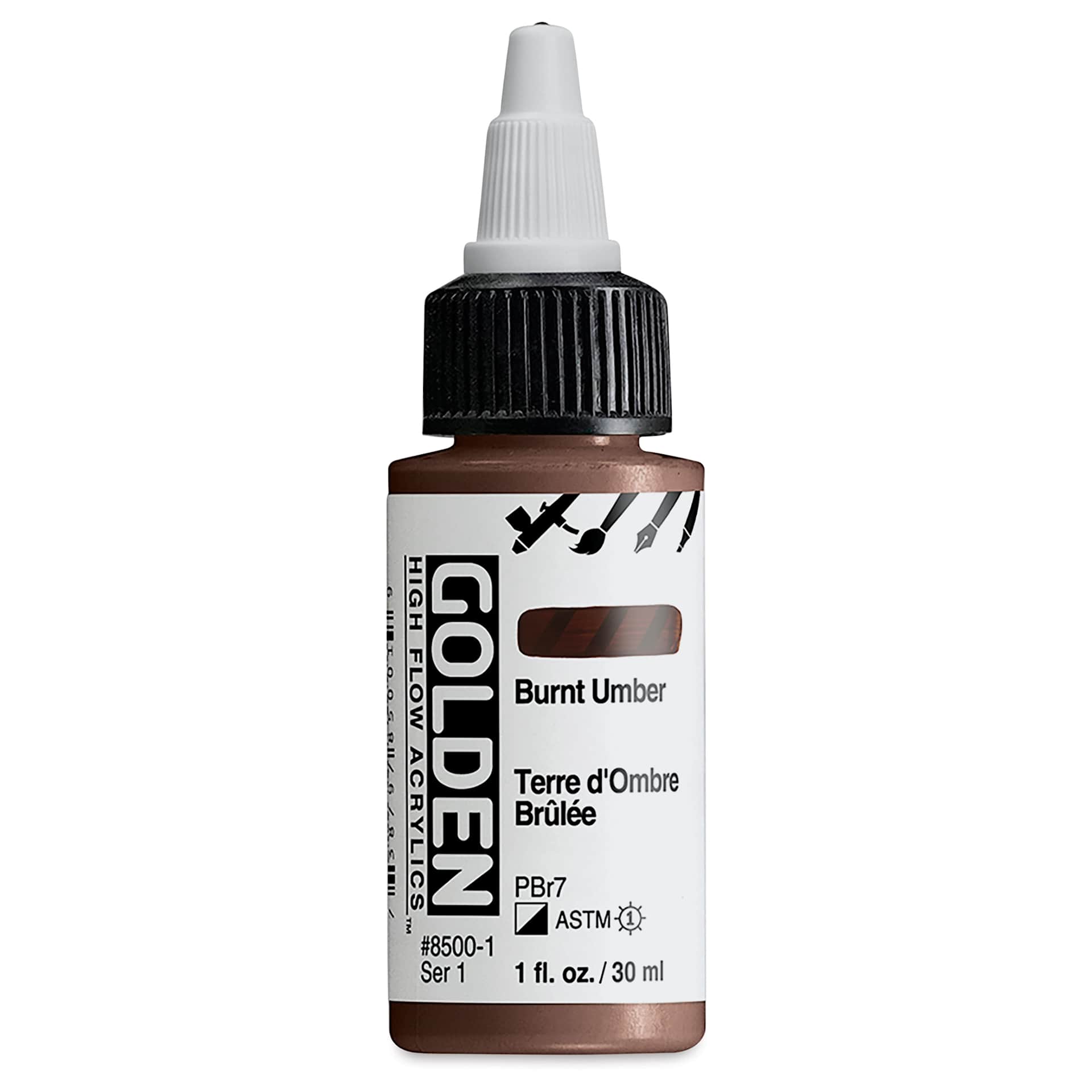 Golden High Flow Acrylics - Burnt Umber, 1 oz bottle