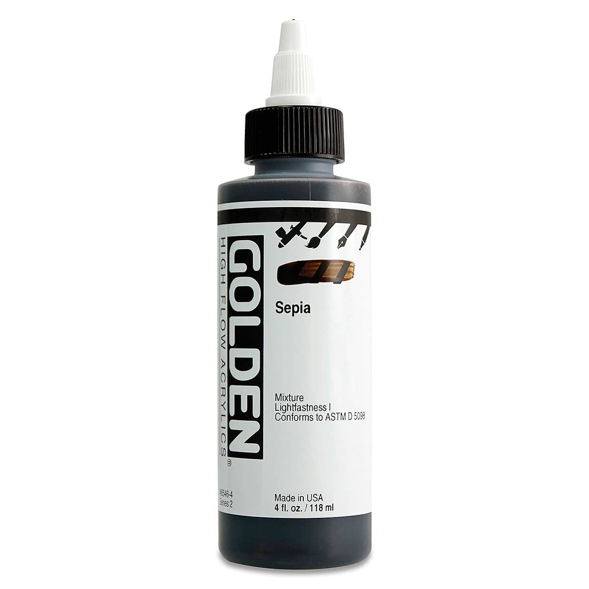 Golden High Flow Acrylics - Sepia, 4 oz bottle