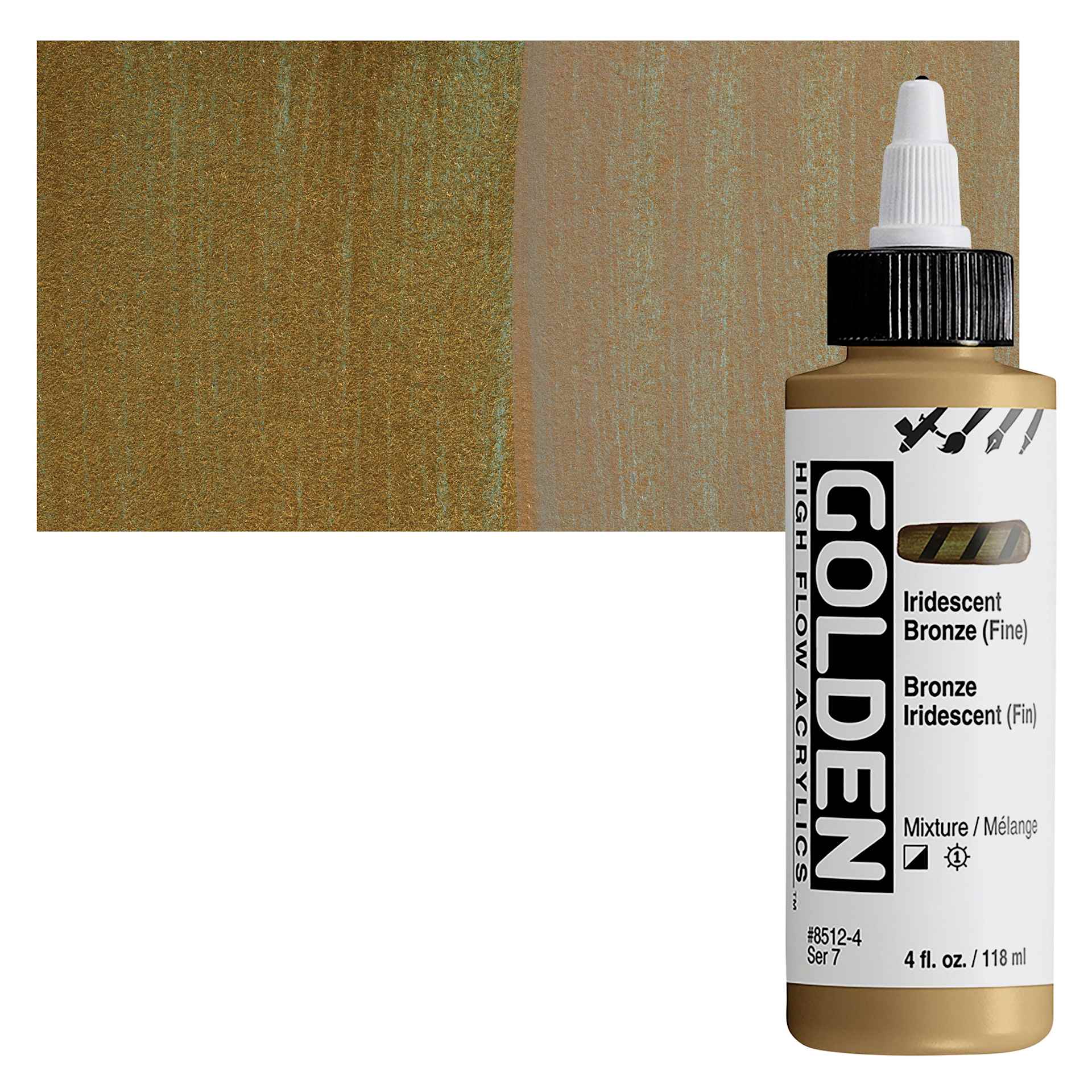 Golden High Flow Acrylic Paint - Iridescent Bronze (Fine), 4 oz bottle and swatch