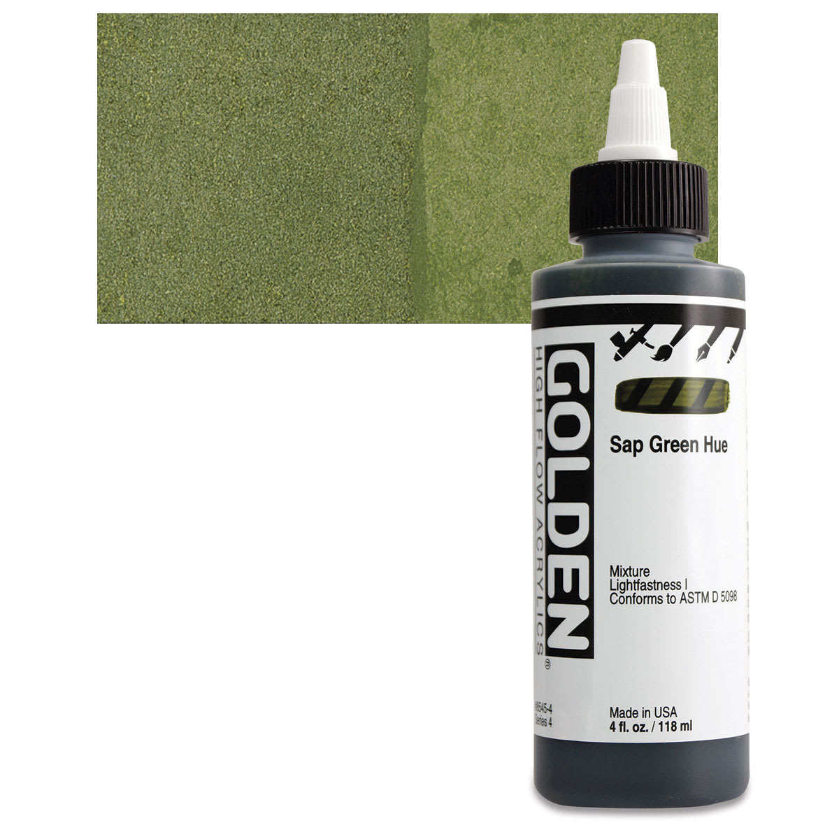 Golden High Flow Acrylic Paint - Sap Green Hue, 4 oz bottle and swatch