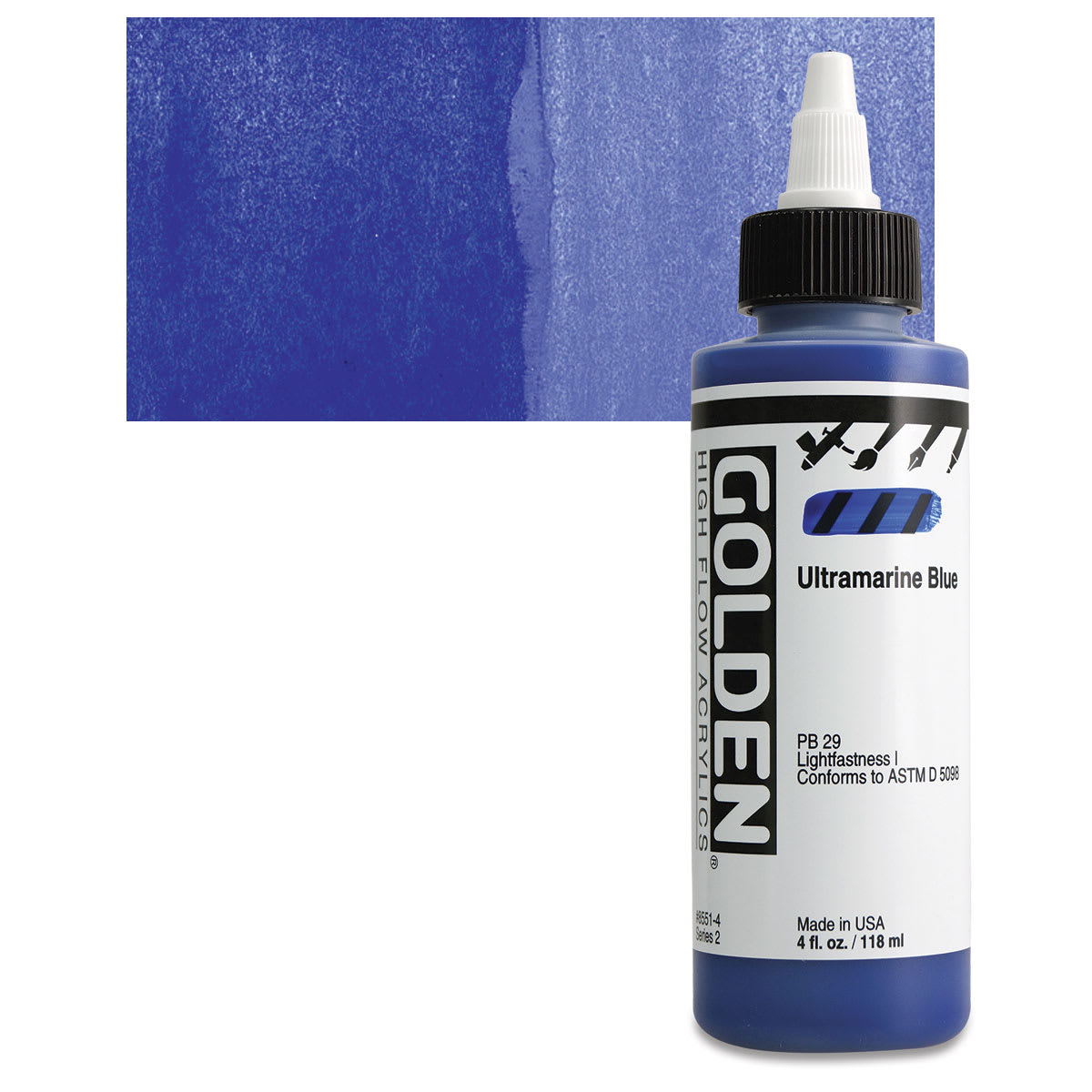 Golden High Flow Acrylic Paint - Ultramarine Blue, 4 oz bottle and swatch