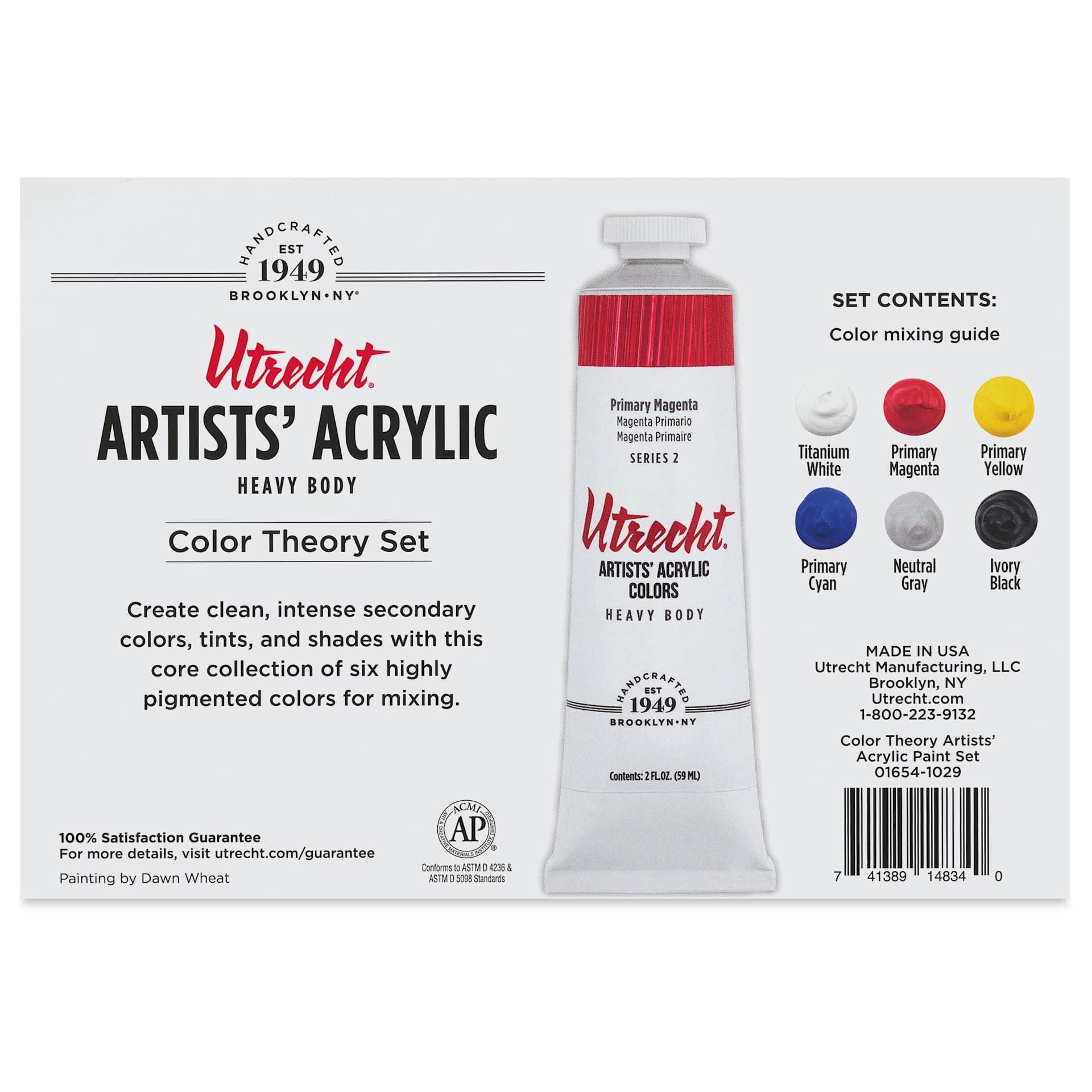 Utrecht Artists' Acrylic Paints - Set of 6, Color Theory, 59 ml, back of packaging