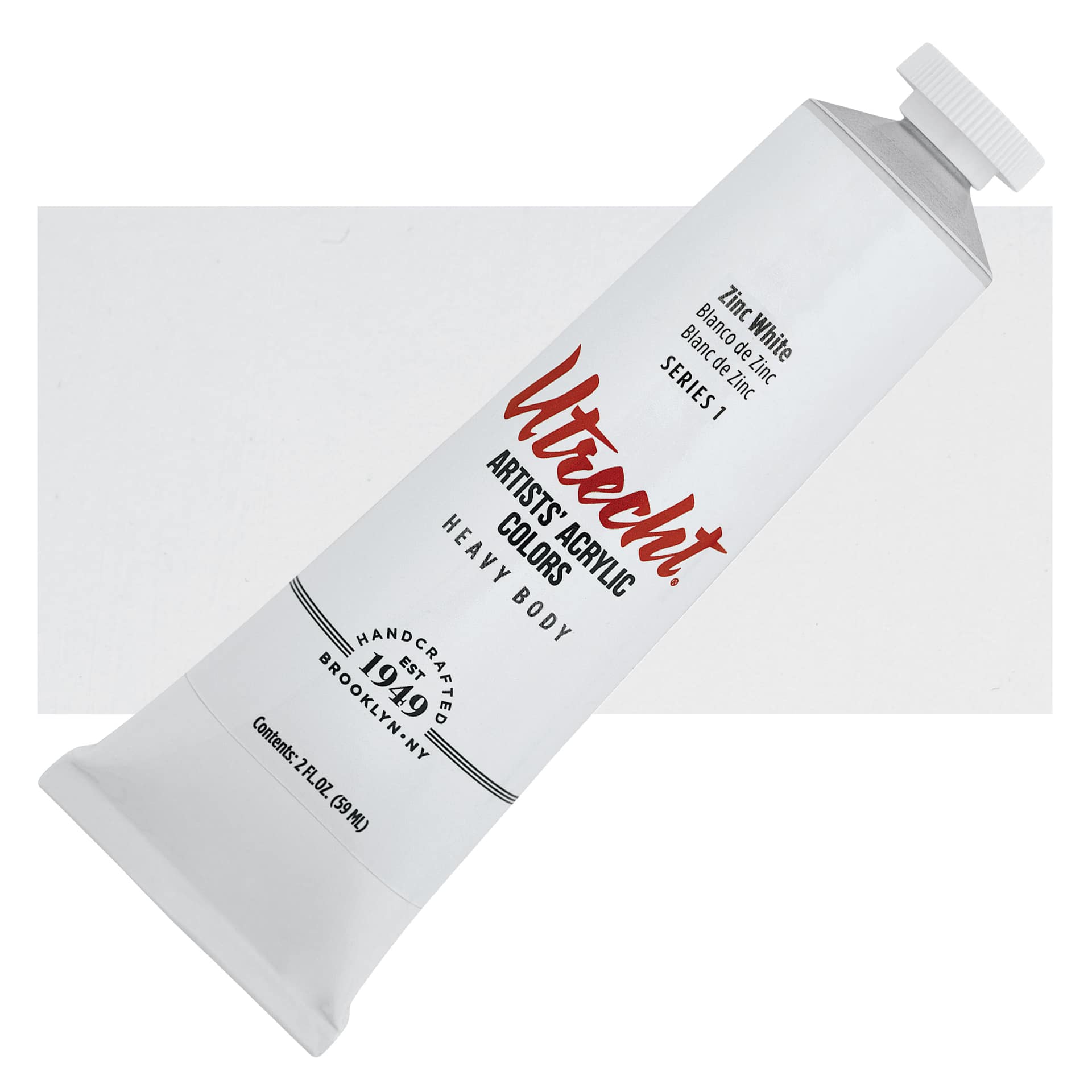 Utrecht Artists' Acrylic Paint - Zinc White, 2 oz tube and swatch