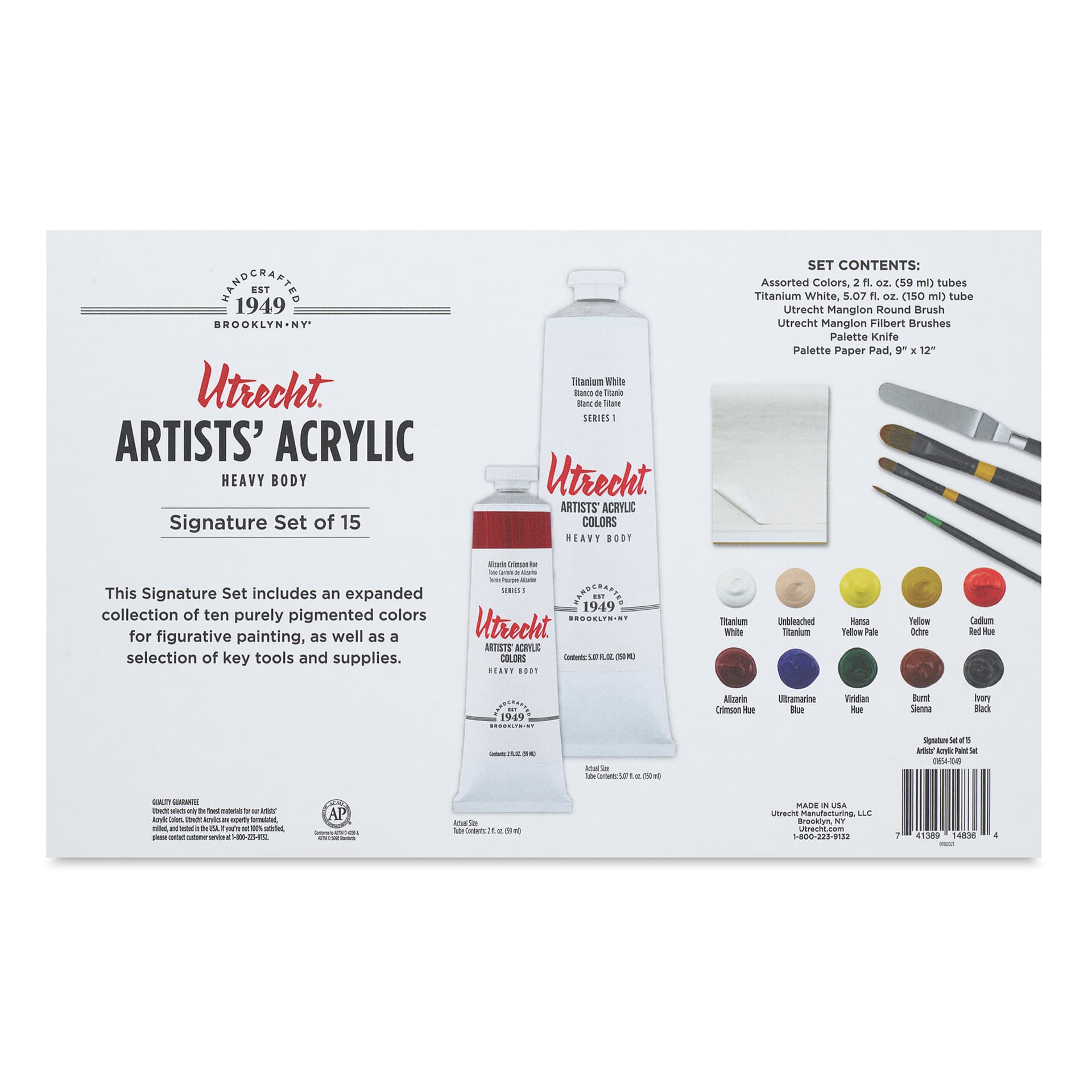 Utrecht Artists' Acrylic Paints - Signature Set, back of package