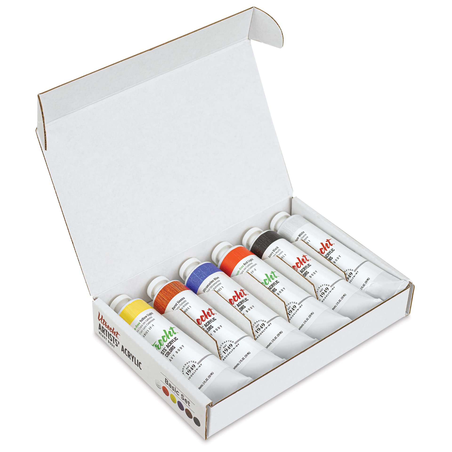 Utrecht Artists' Acrylic Paints - Set of 6, Basic Colors, 59 ml, open packaging