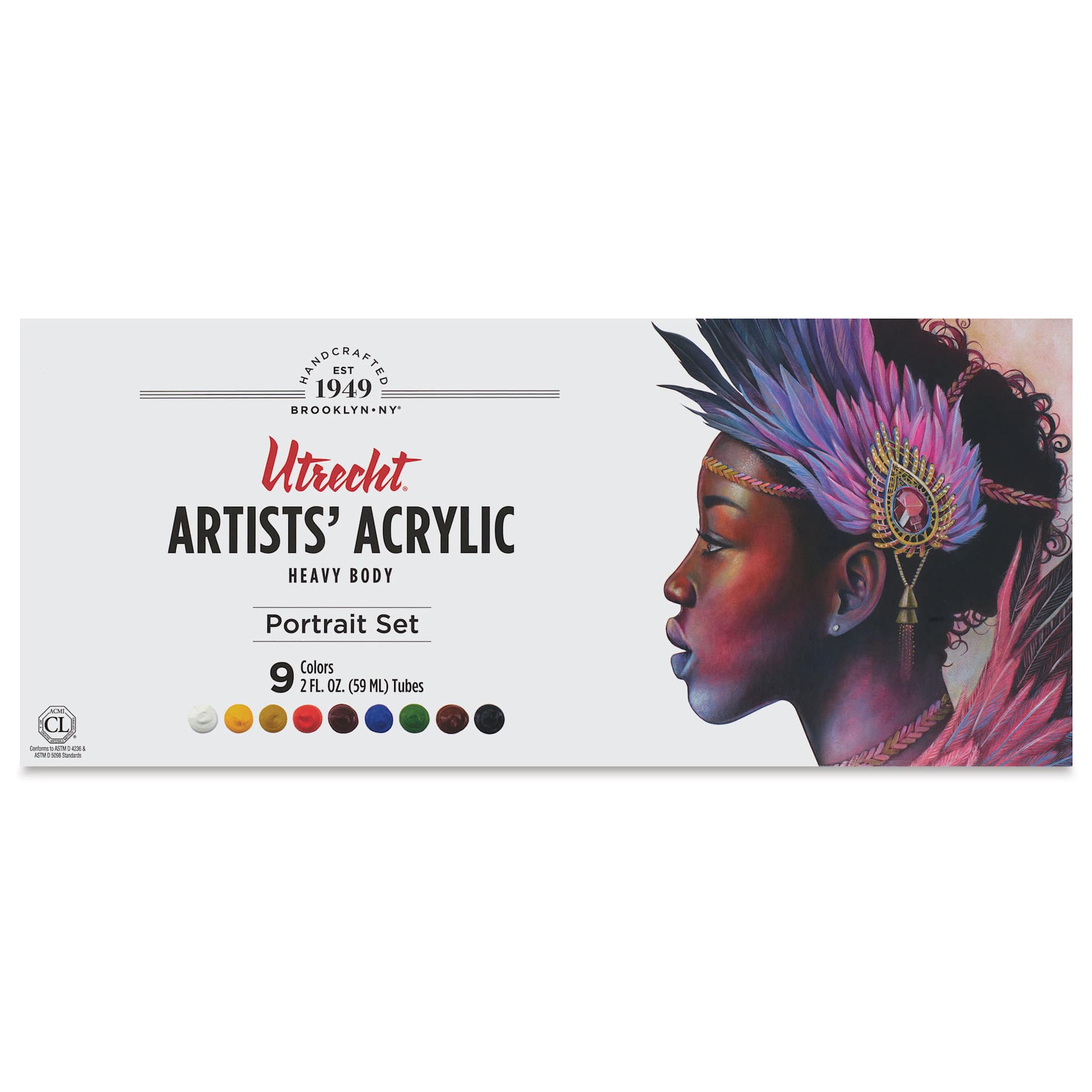 Utrecht Artists' Acrylic Paints - Set of 9, Portrait Colors, 59 ml, front of packaging