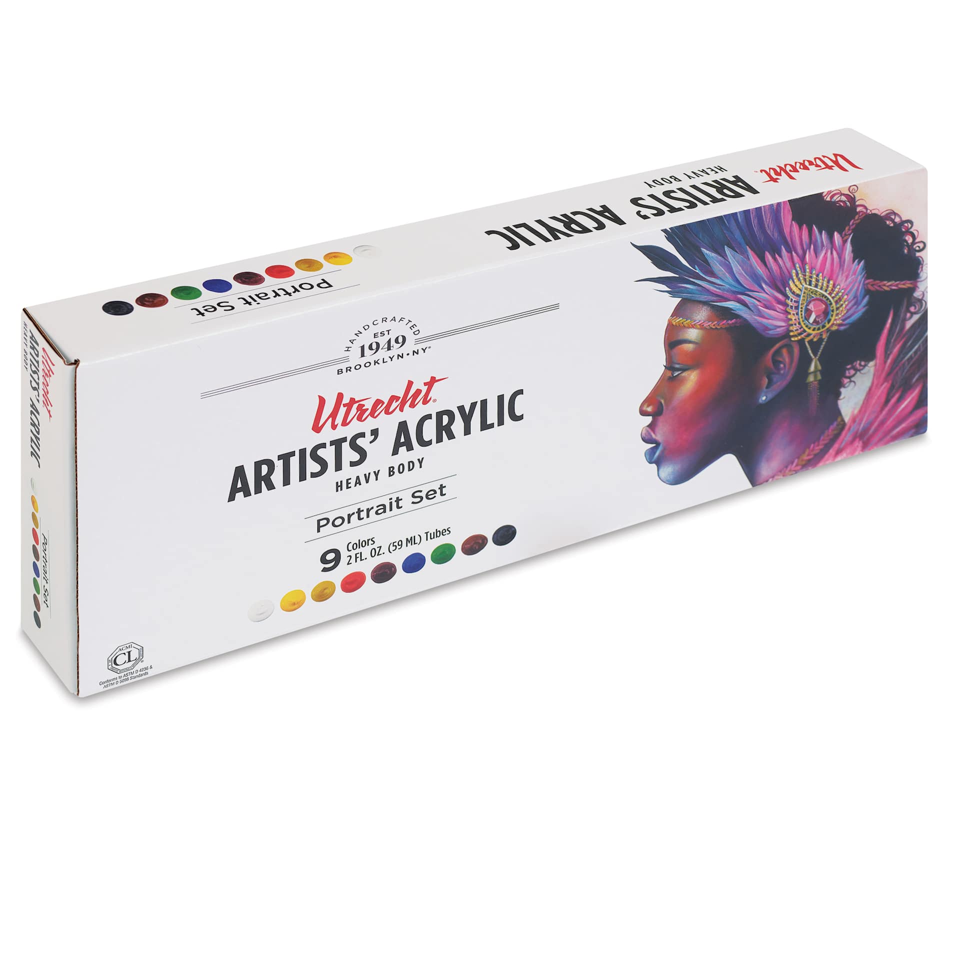 Utrecht Artists' Acrylic Paints - Set of 9, Portrait Colors, 59 ml, closed packaging