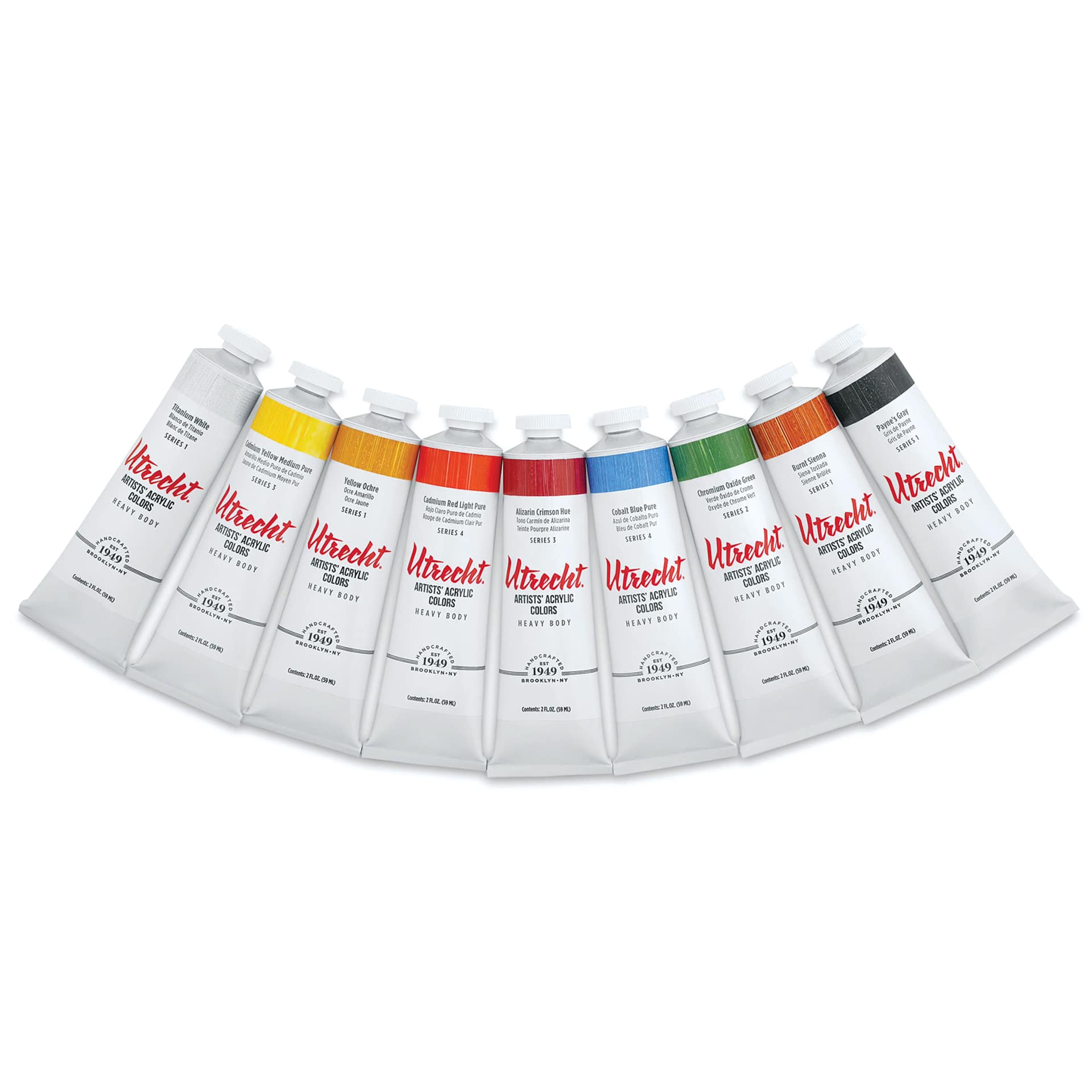 Utrecht Artists' Acrylic Paints - Set of 9, Portrait Colors, 59 ml, contents