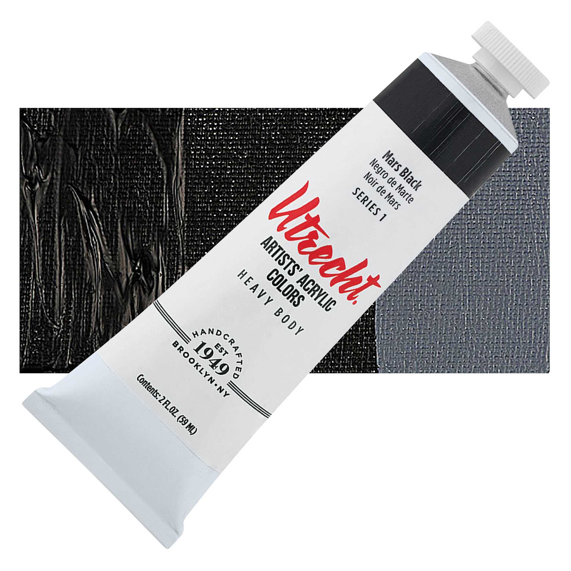Utrecht Artists' Acrylic Paint - Mars Black, 2 oz tube and swatch