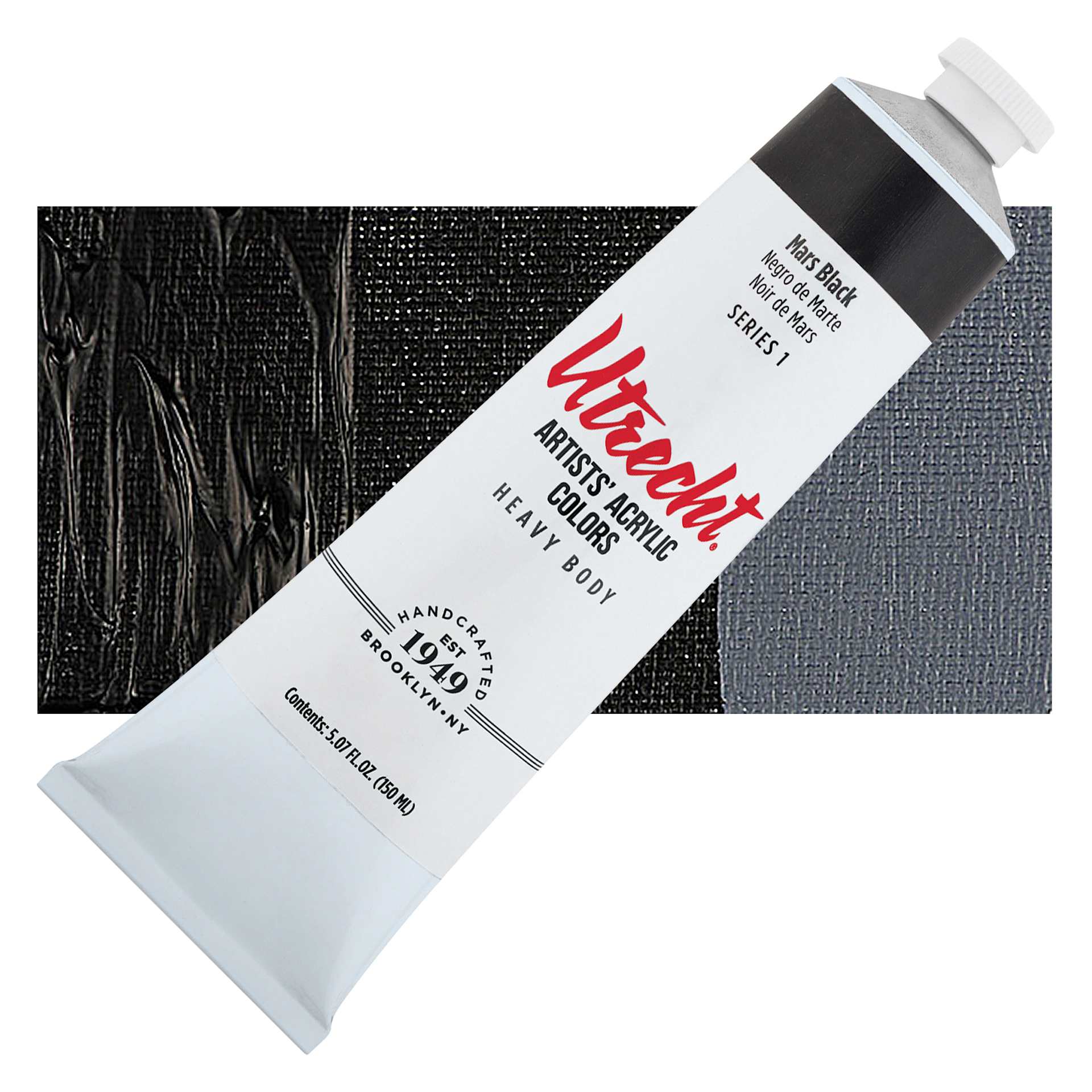 Utrecht Artists' Acrylic Paint - Mars Black, 5 oz tube and swatch