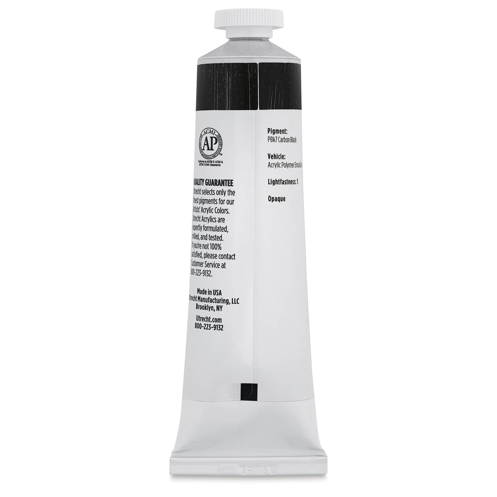 Utrecht Artists' Acrylic Paint - Carbon Black, 2 oz tube (back of tube)