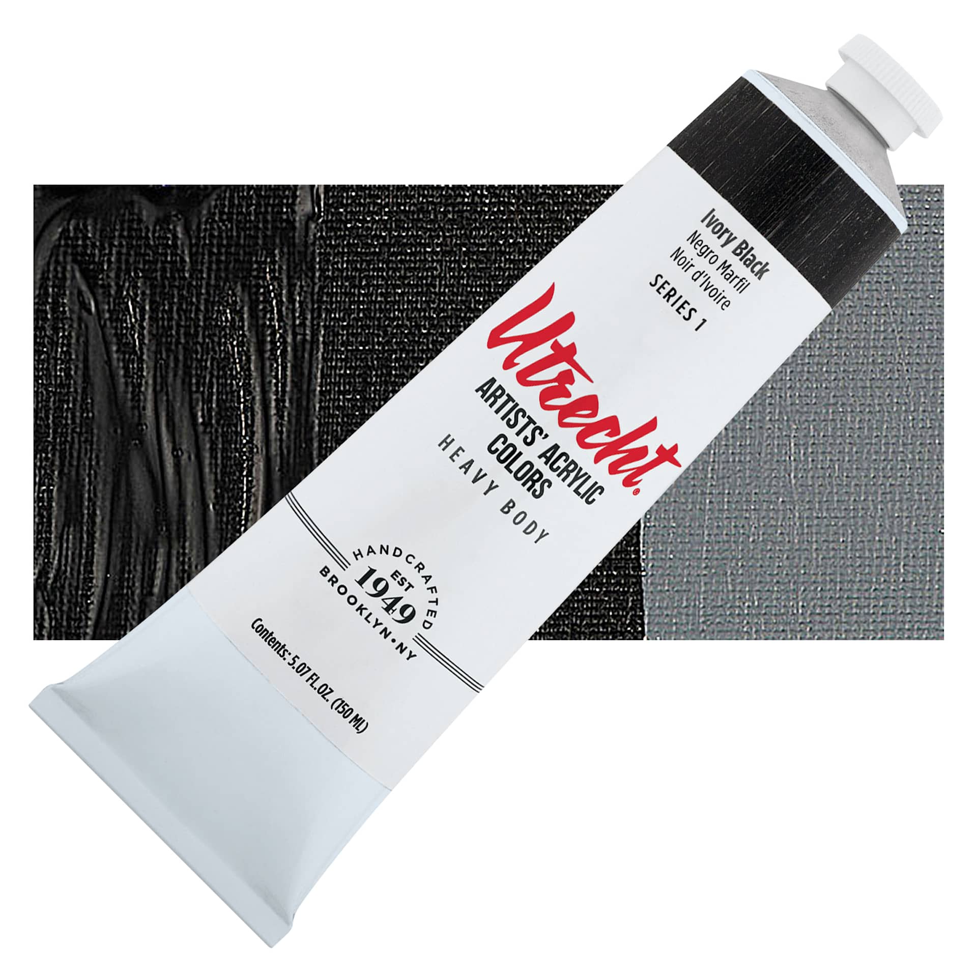 Utrecht Artists' Acrylic Paint - Ivory Black, 5 oz tube and swatch