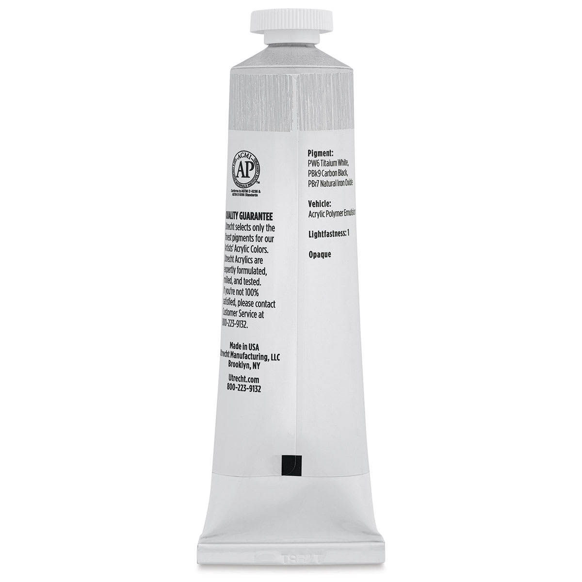 Utrecht Artists' Acrylic Paint - Neutral Gray, 2 oz tube back