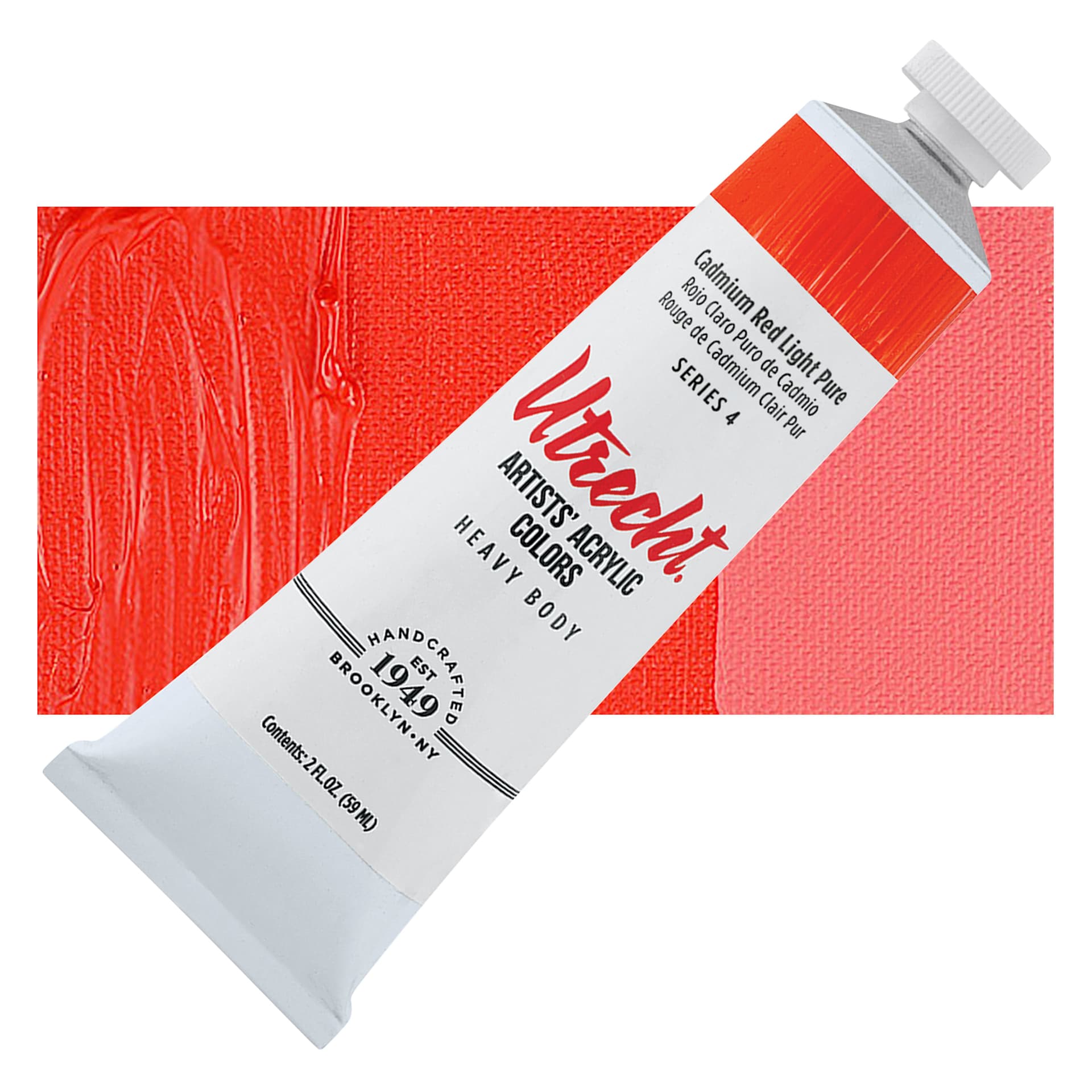 Utrecht Artists' Acrylic Paint - Cadmium Red Light Pure, 2 oz tube and swatch