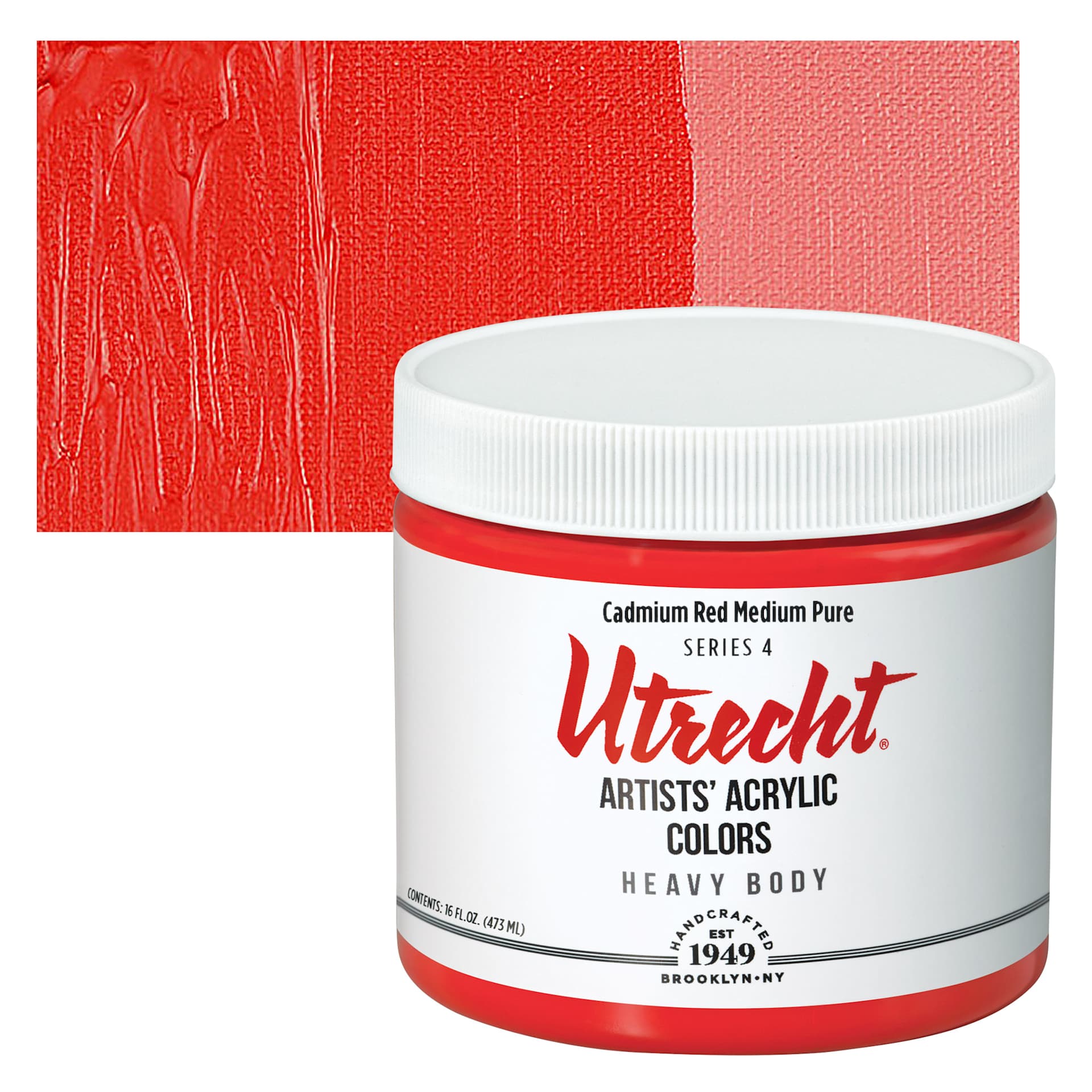 Utrecht Artists' Acrylic Paint - Cadmium Red Medium Pure, Pint and swatch