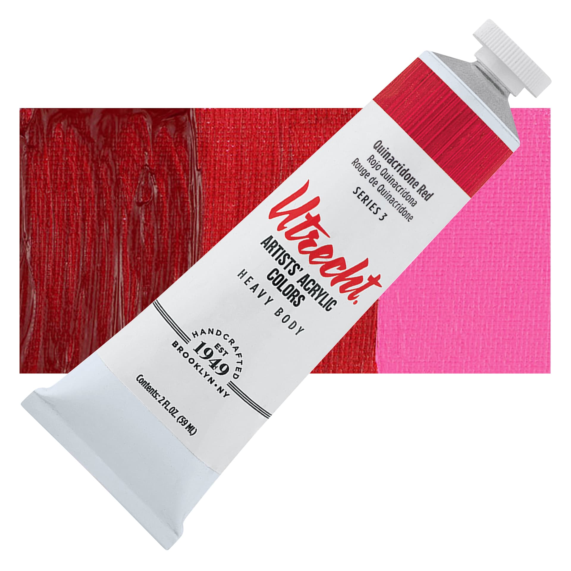 Utrecht Artists' Acrylic Paint - Quinacridone Red, 2 oz tube and swatch