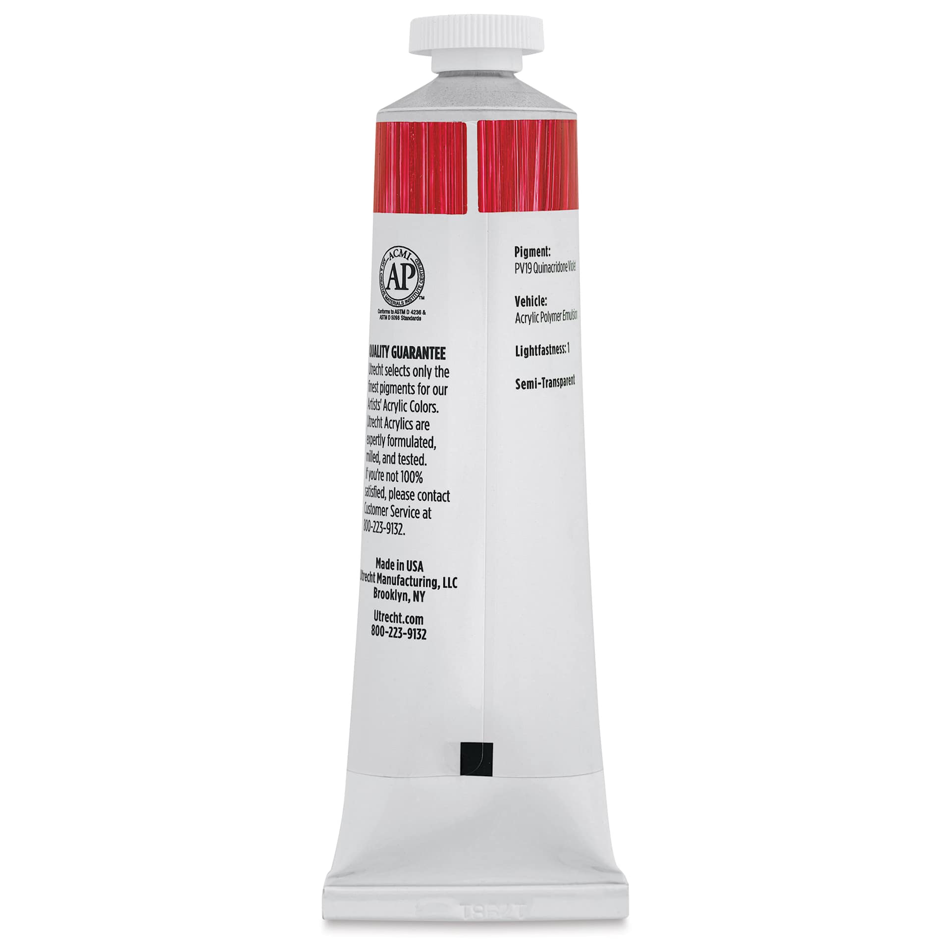 Utrecht Artists' Acrylic Paint - Primary Magenta, 2 oz tube (back of tube)