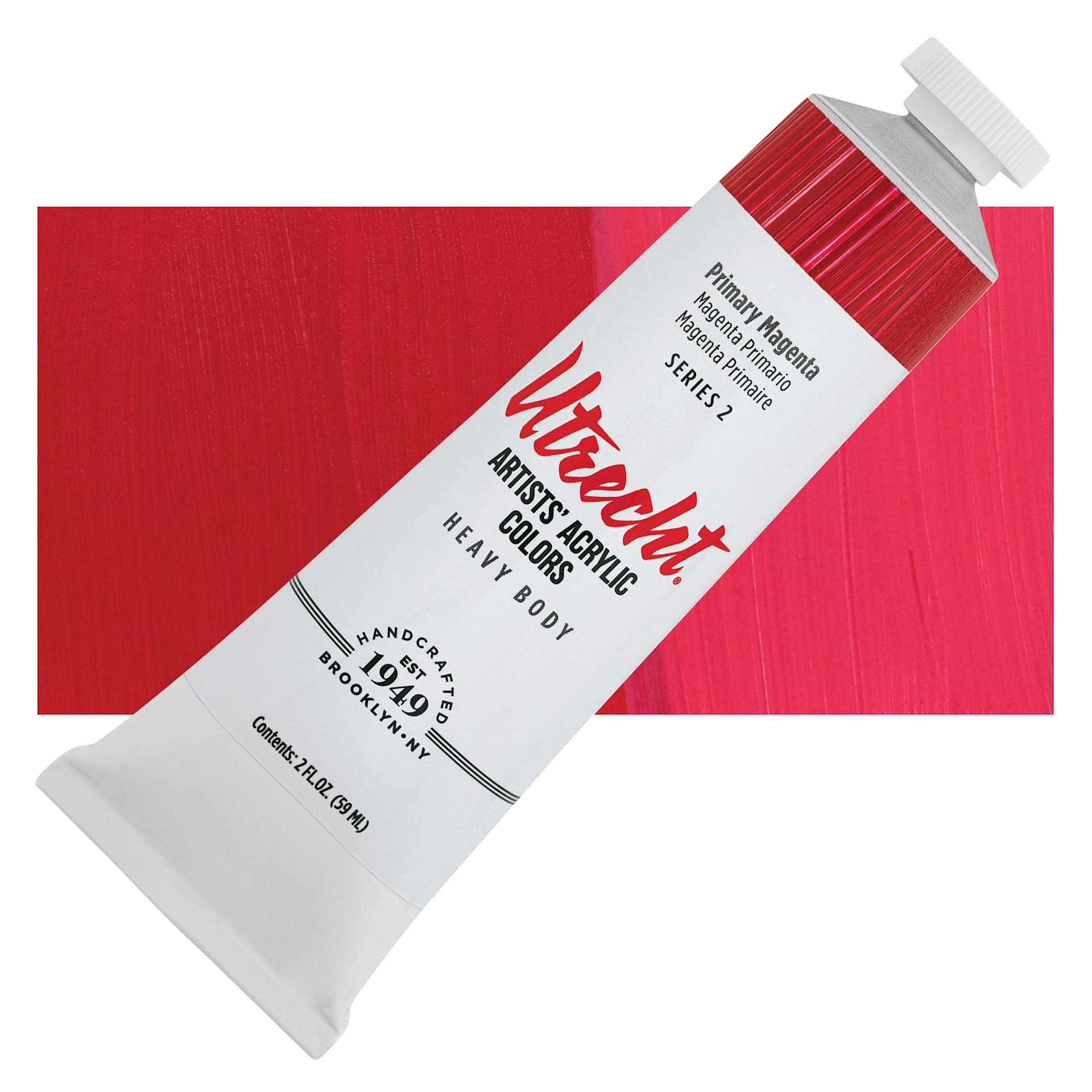 Utrecht Artists' Acrylic Paint - Primary Magenta, 2 oz tube and swatch