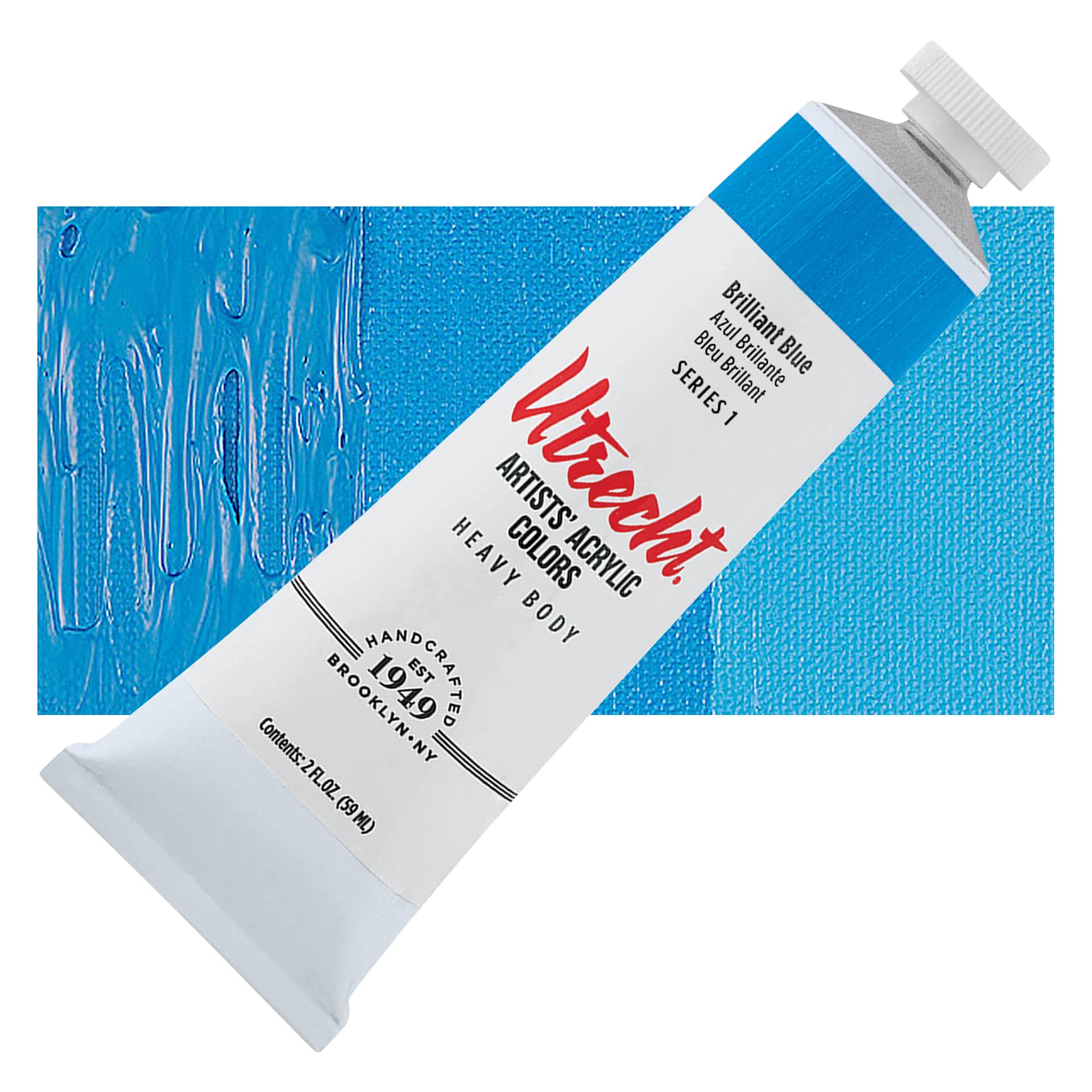 Utrecht Artists' Acrylic Paint - Brilliant Blue, 2 oz tube and swatch