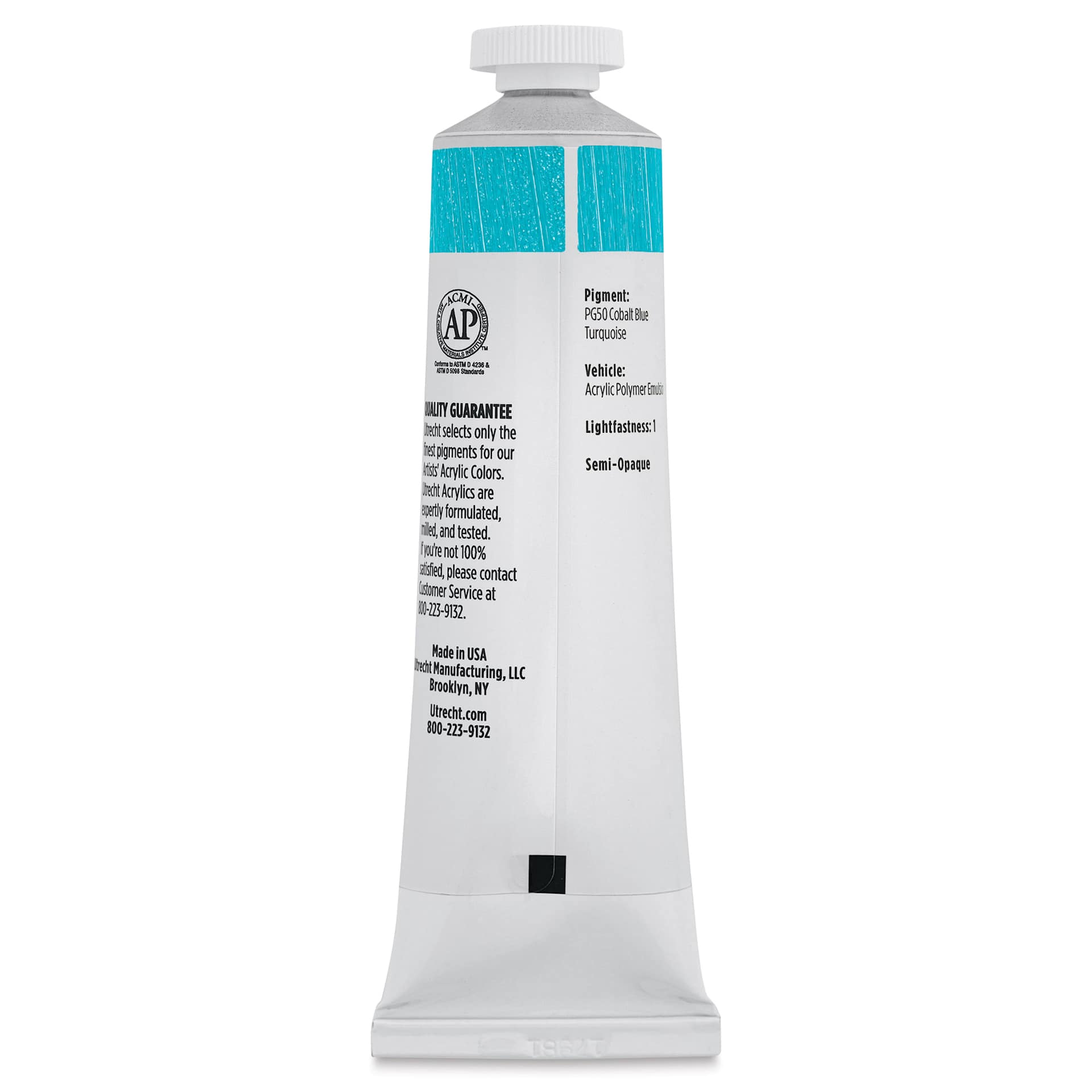 Utrecht Artists' Acrylic Paint - Teal, 2 oz tube back