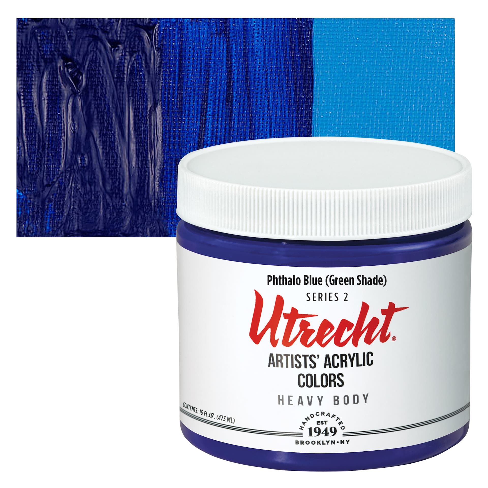 Utrecht Artists' Acrylic Paint - Phthalo Blue (Green Shade), Pint and swatch