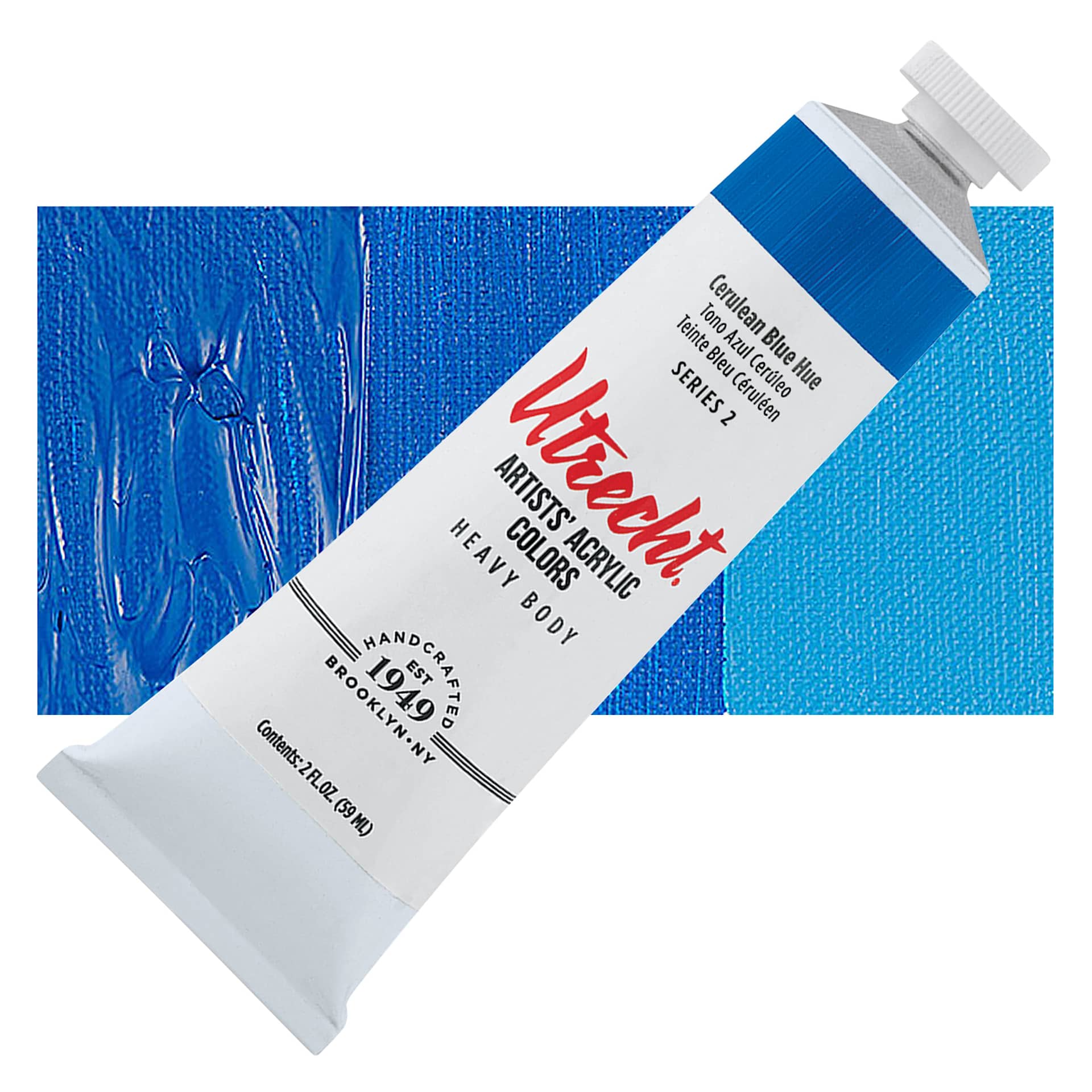 Utrecht Artists' Acrylic Paint - Cerulean Blue Hue, 2 oz tube and swatch