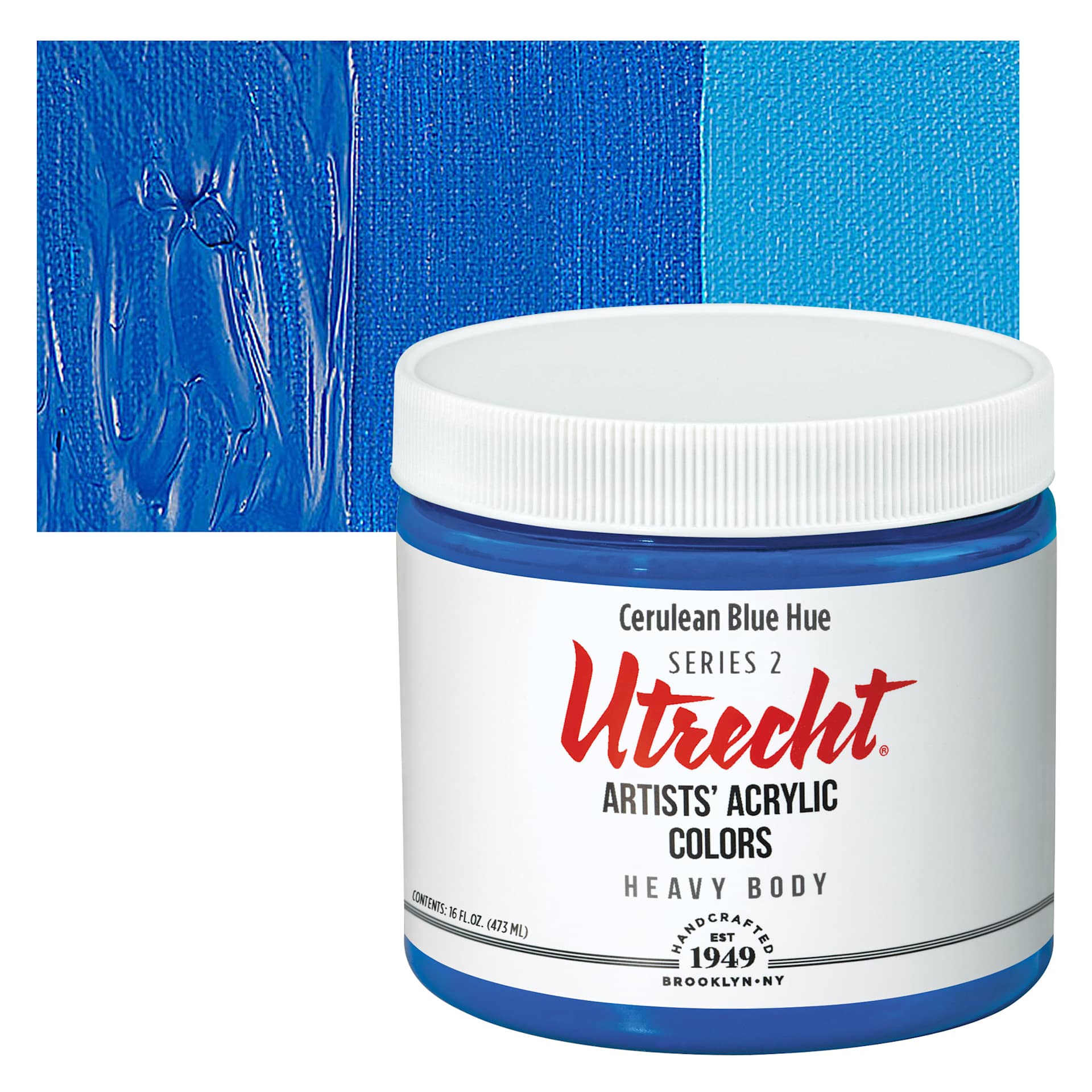Utrecht Artists' Acrylic Paint - Cerulean Blue Hue, Pint and swatch