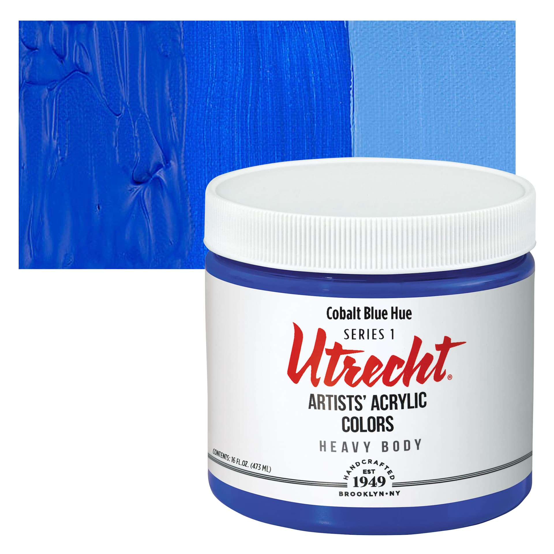 Utrecht Artists' Acrylic Paint - Cobalt Blue Hue, Pint and swatch