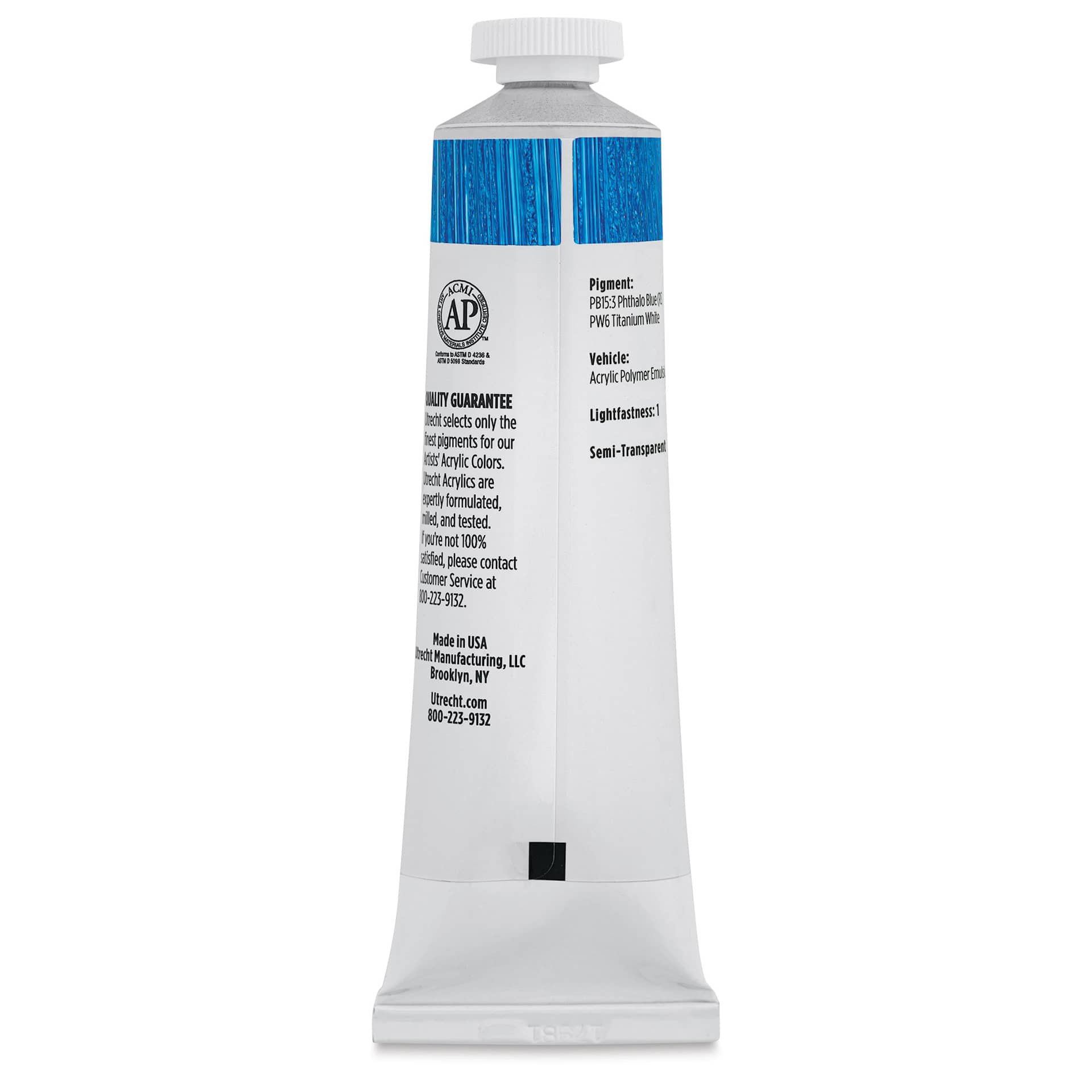 Utrecht Artists' Acrylic Paint - Primary Cyan, 2 oz tube (back)