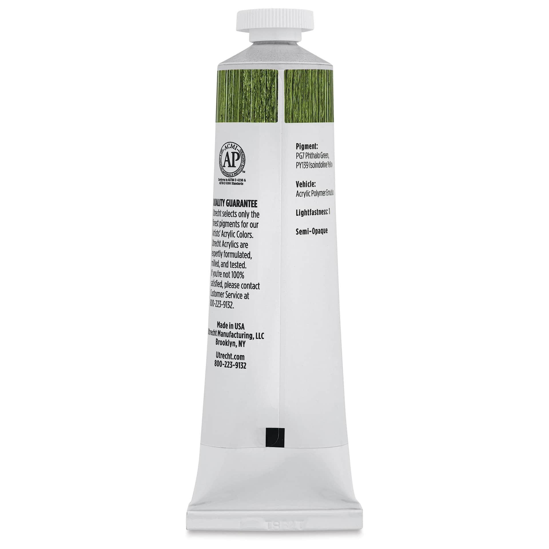 Utrecht Artists' Acrylic Paint - Sap Green Hue, 2 oz tube (back of tube)