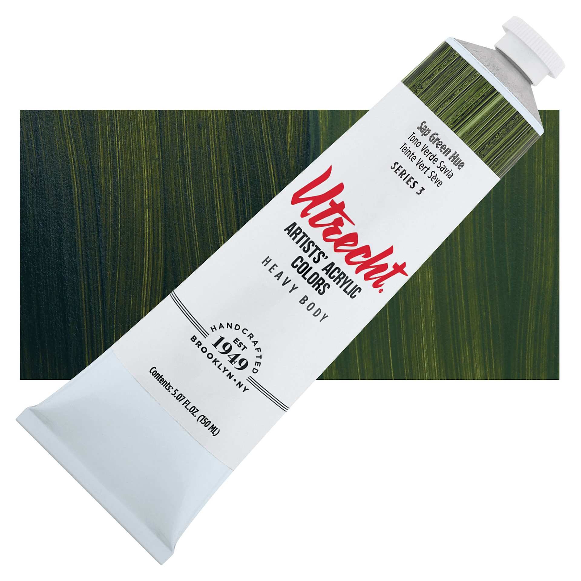 Utrecht Artists' Acrylic Paint - Sap Green Hue, 5 oz Tube and swatch