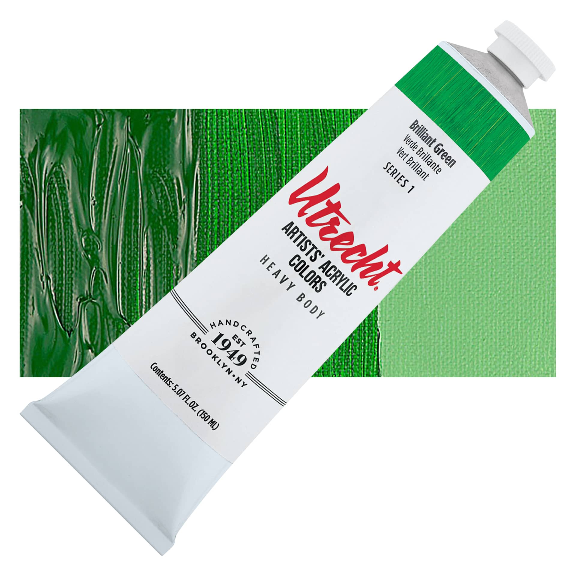 Utrecht Artists' Acrylic Paint - Brilliant Green, 5 oz tube and swatch