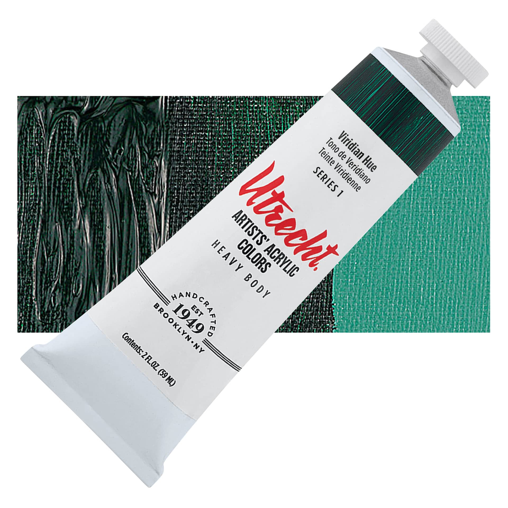 Utrecht Artists' Acrylic Paint - Viridian Hue, 2 oz tube and swatch