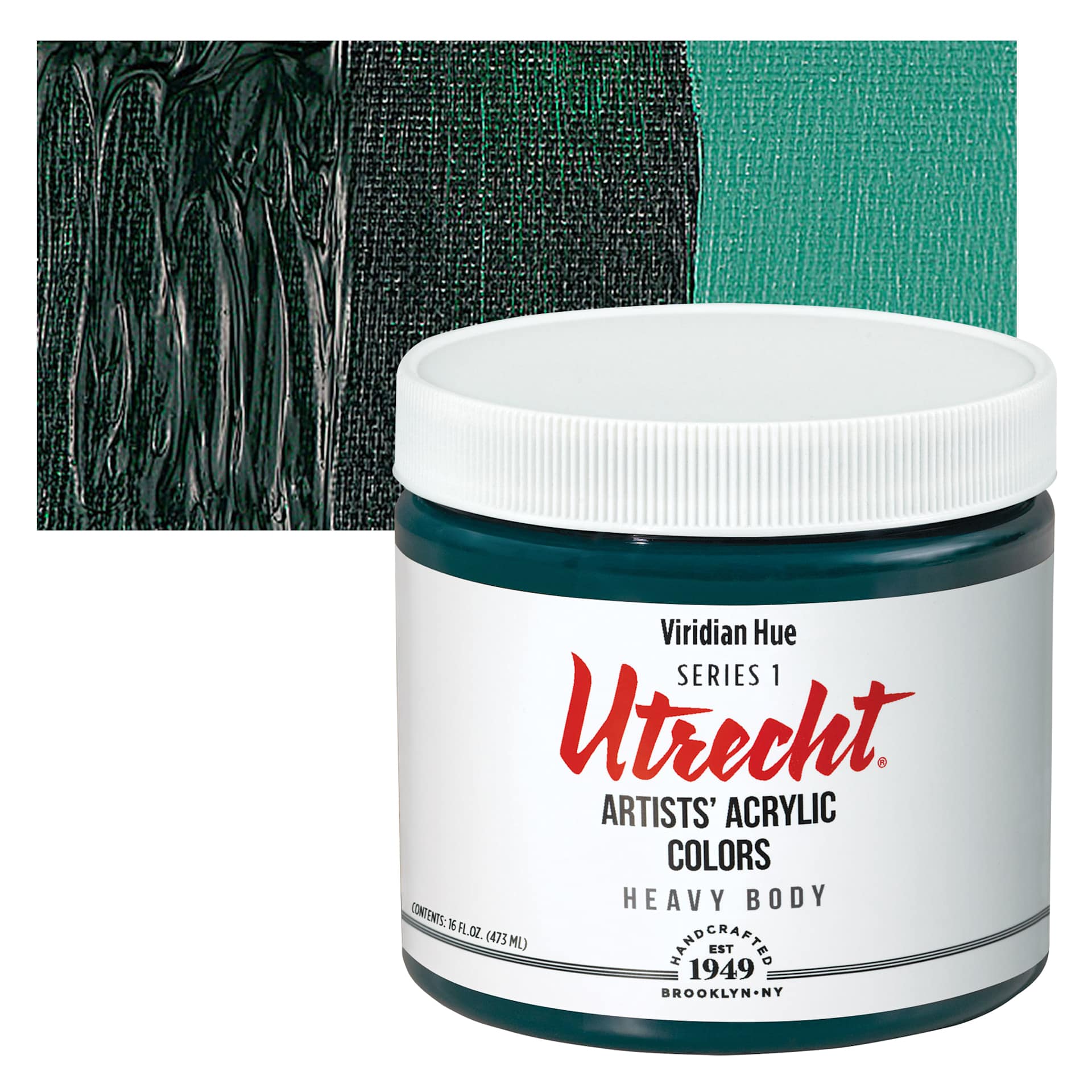 Utrecht Artists' Acrylic Paint - Viridian Hue, Pint and swatch