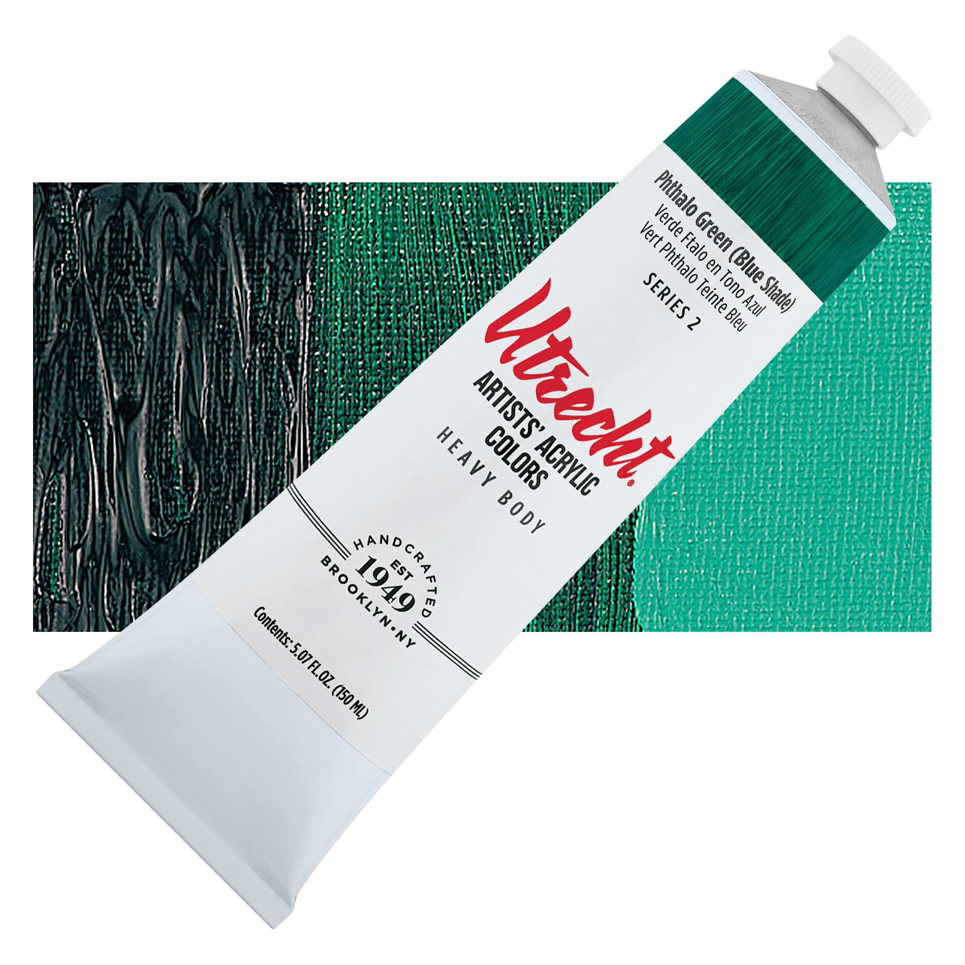 Utrecht Artists' Acrylic Paint - Phthalo Green (Blue Shade), 5 oz tube and swatch