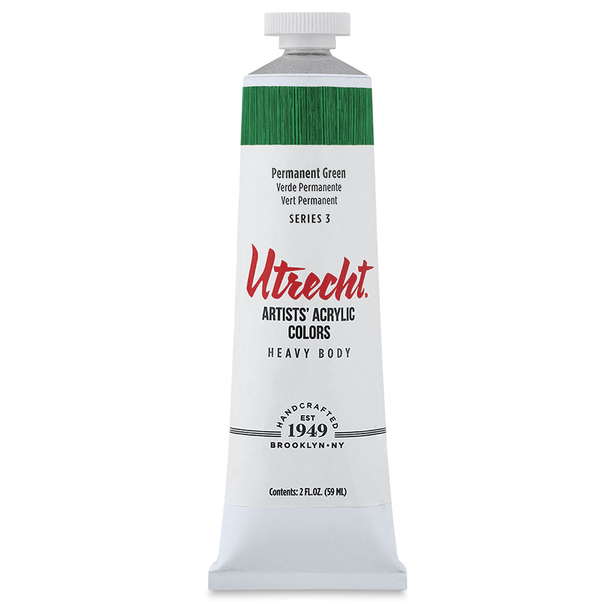 Utrecht Artists' Acrylic Paint - Permanent Green, 2 oz tube