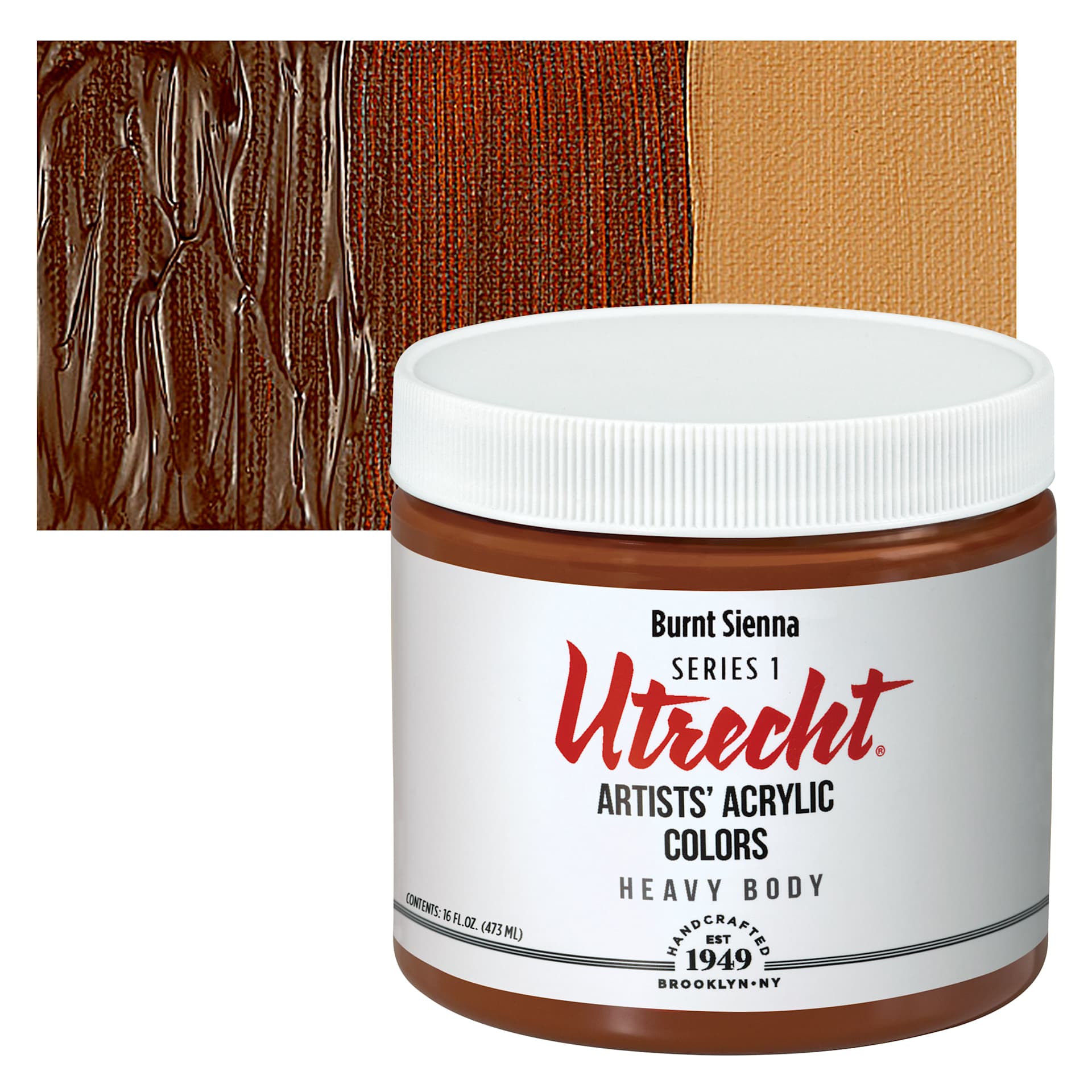 Utrecht Artists' Acrylic Paint - Burnt Sienna, Pint and swatch
