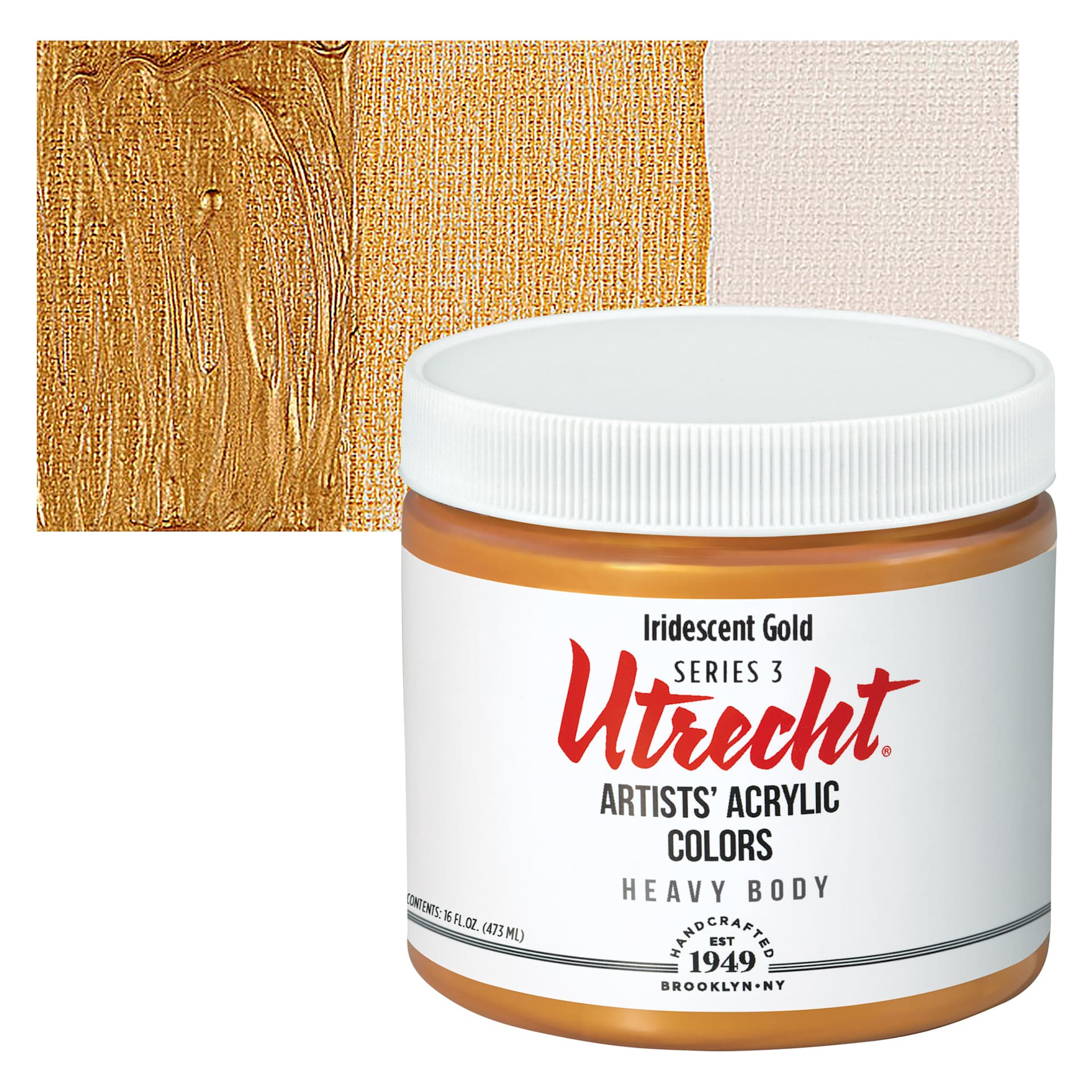 Utrecht Artists' Acrylic Paint - Iridescent Gold, Pint and swatch