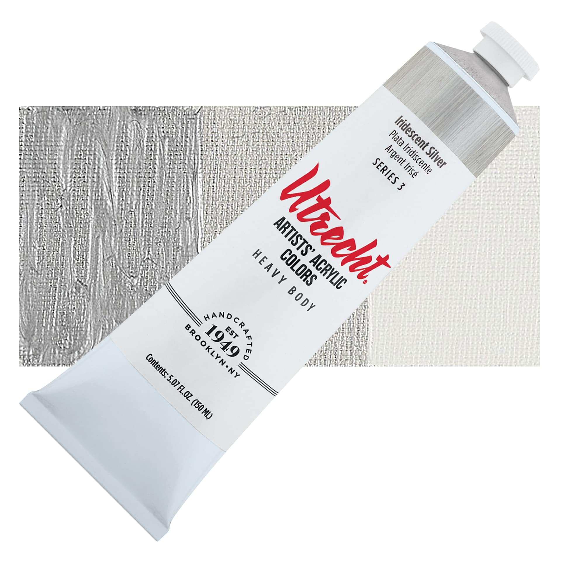 Utrecht Artists' Acrylic Paint - Iridescent Silver, 5 oz tube and swatch