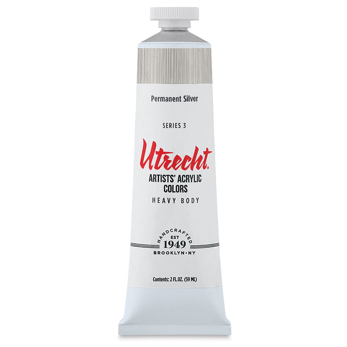Utrecht Artists' Acrylic Paint - Permanent Silver, 2 oz tube