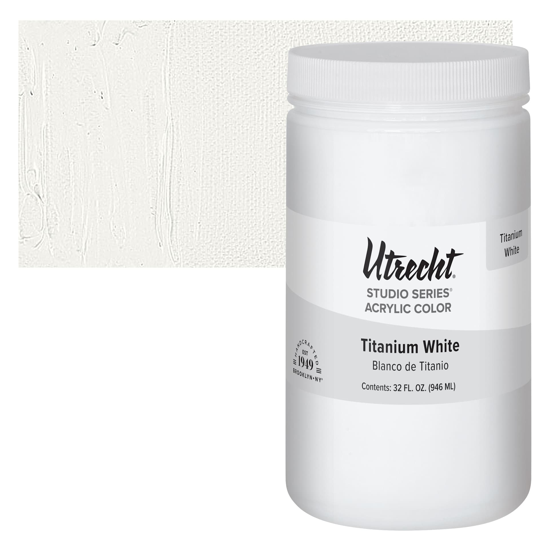 Utrecht Studio Series Acrylic Paint - Titanium White, 946 ml Jar and swatch