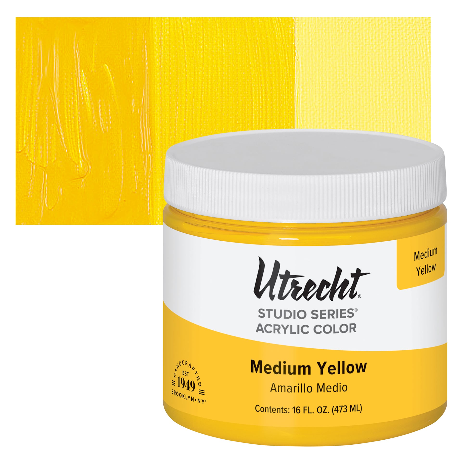 Utrecht Studio Series Acrylic Paint - Medium Yellow, Pint and swatch