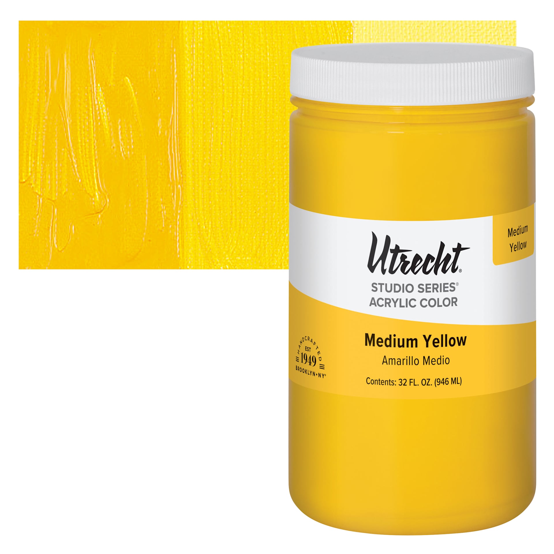 Utrecht Studio Series Acrylic Paint - Medium Yellow, Quart and swatch