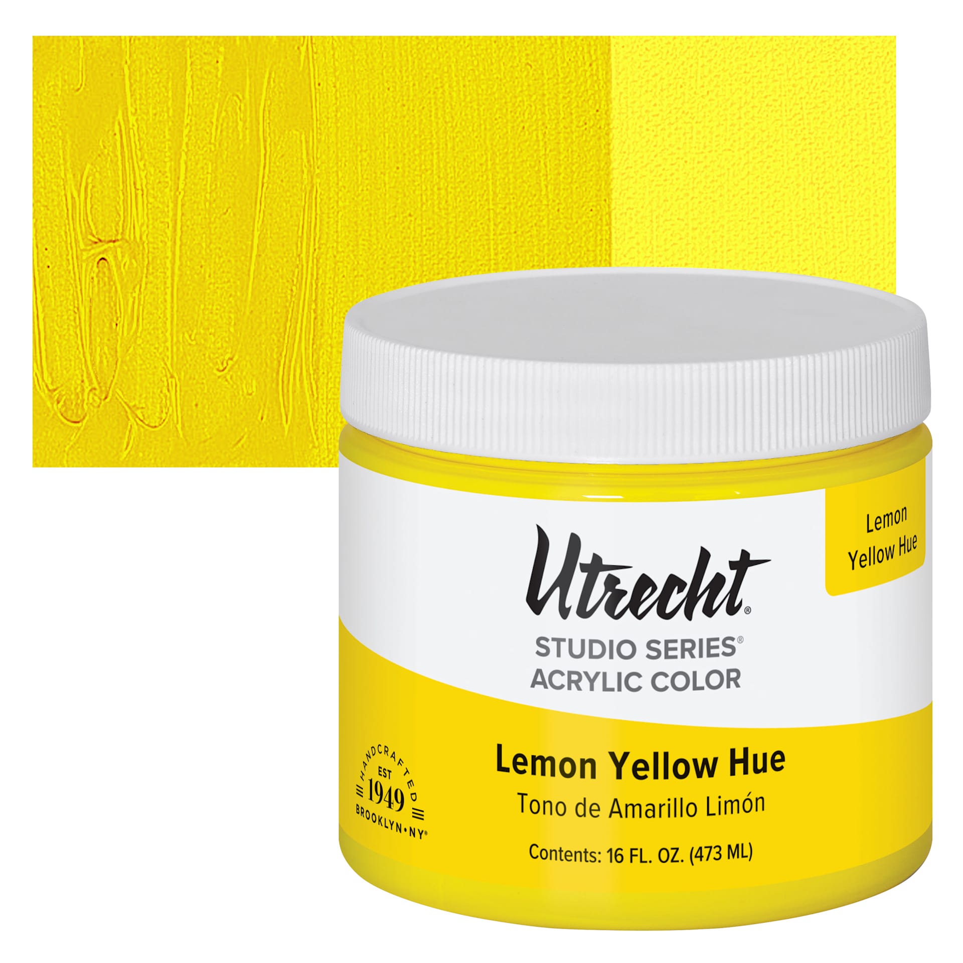 Utrecht Studio Series Acrylic Paint - Lemon Yellow Hue, Pint and swatch