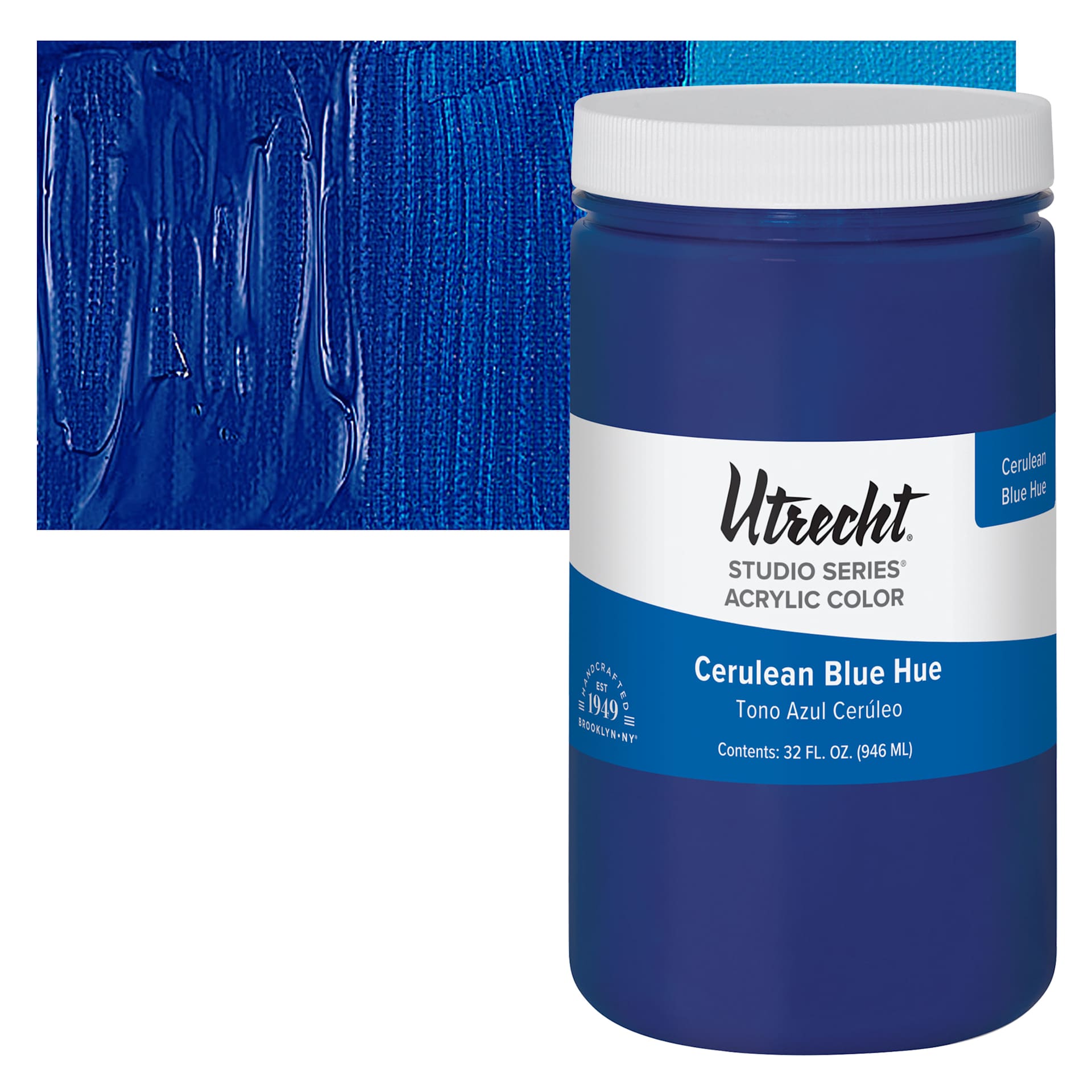 Utrecht Studio Series Acrylic Paint - Cerulean Blue Hue, Quart and swatch