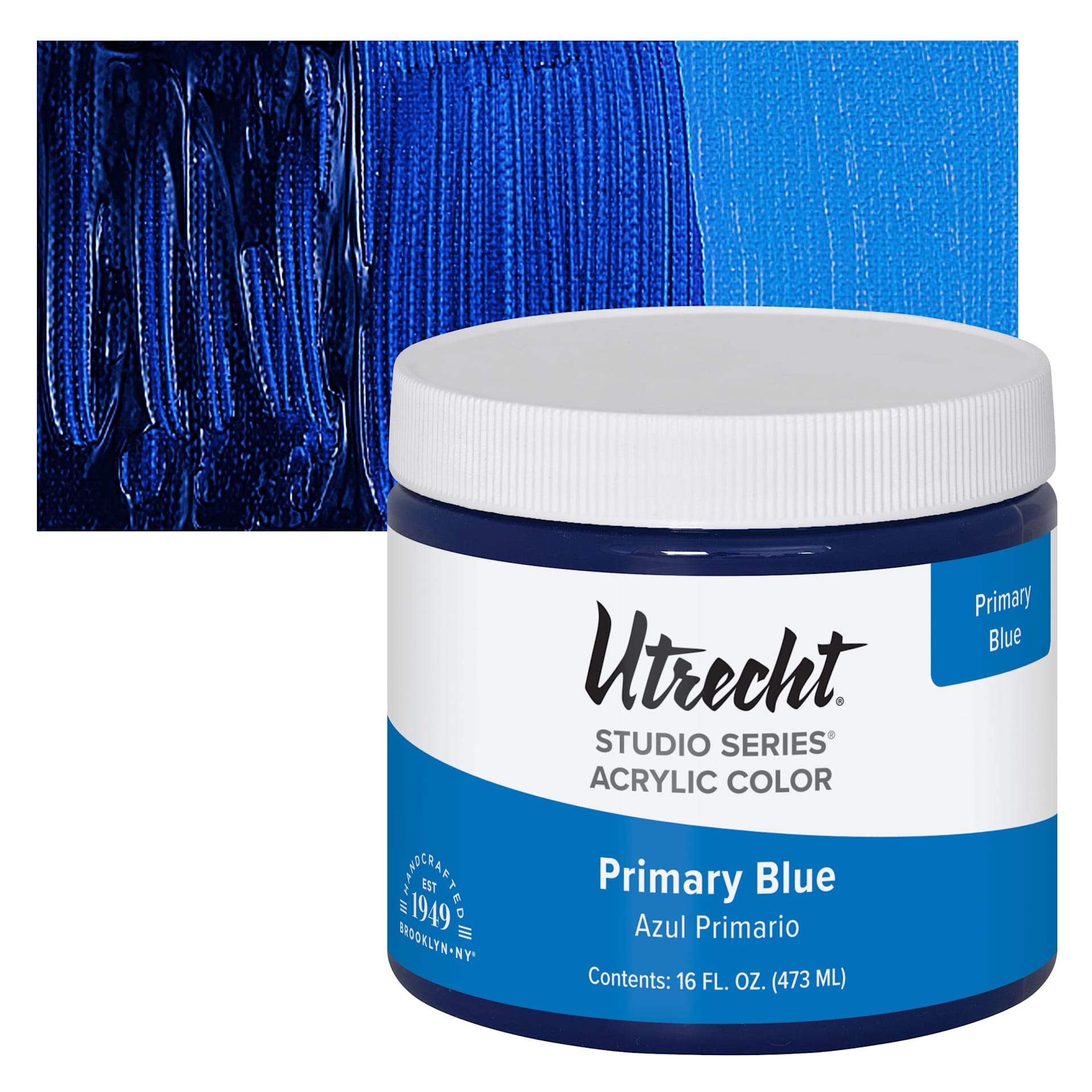 Utrecht Studio Series Acrylic Paint - Primary Blue, Pint and swatch