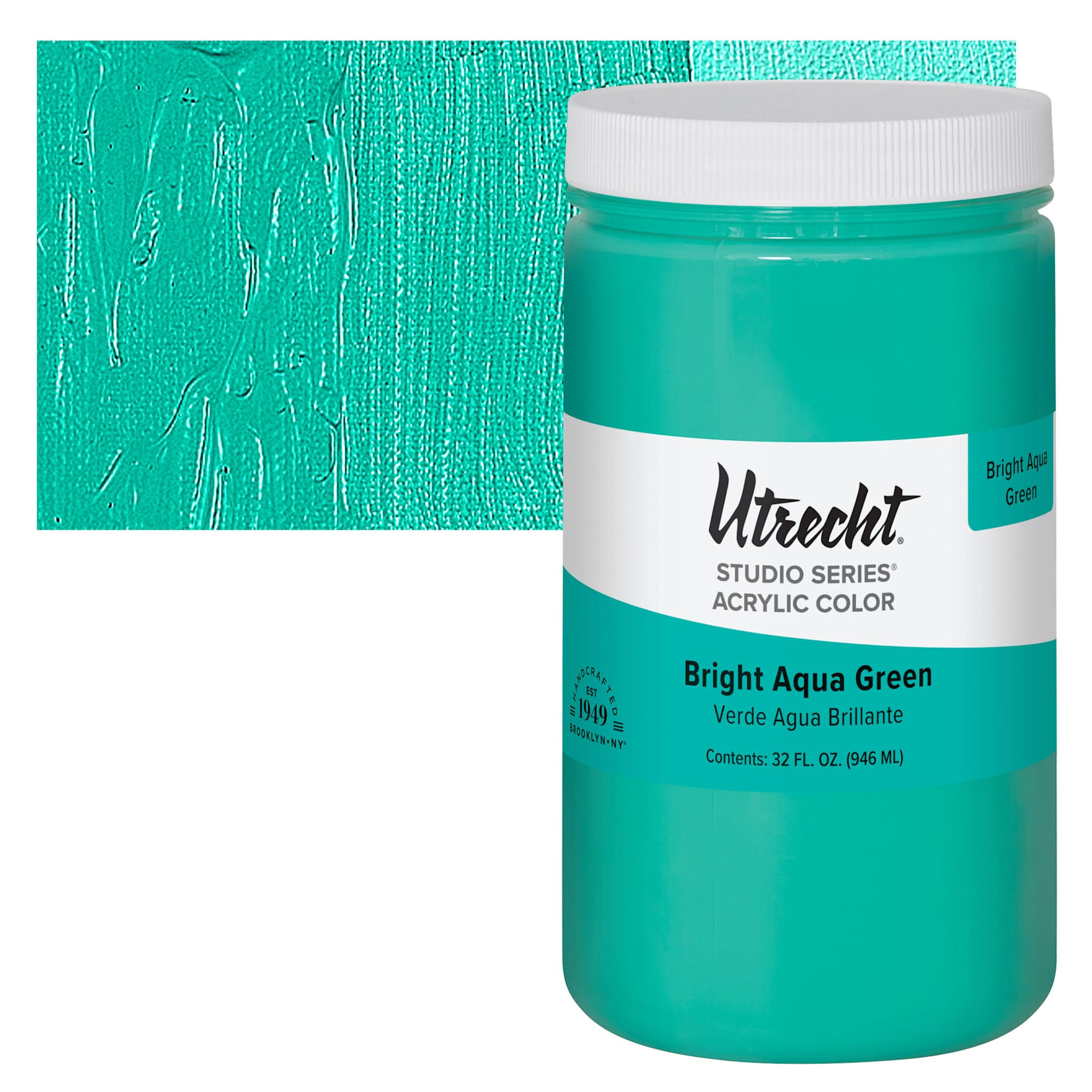 Utrecht Studio Series Acrylic Paint - Bright Aqua Green, Quart and swatch