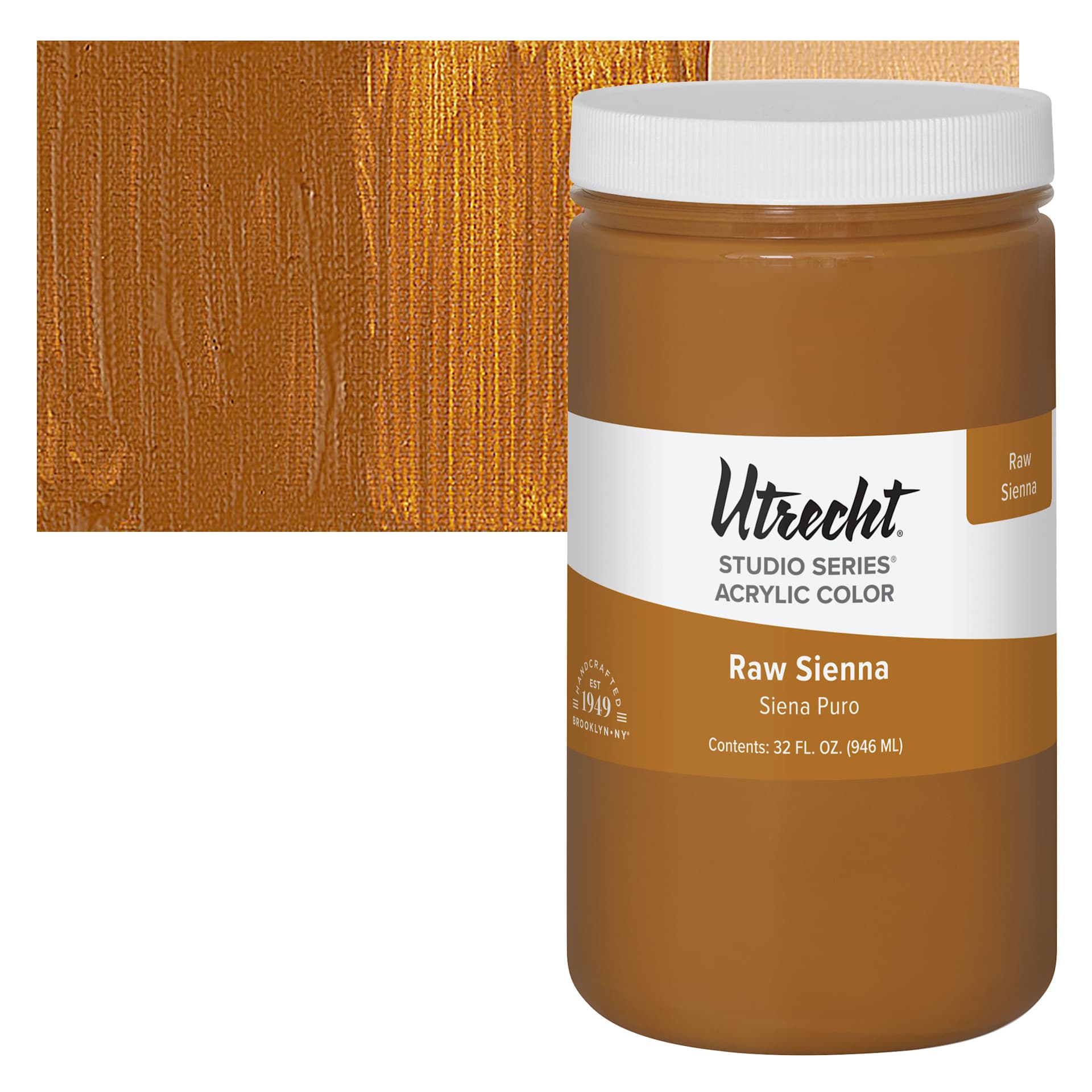 Utrecht Studio Series Acrylic Paint - Raw Sienna, Quart and swatch